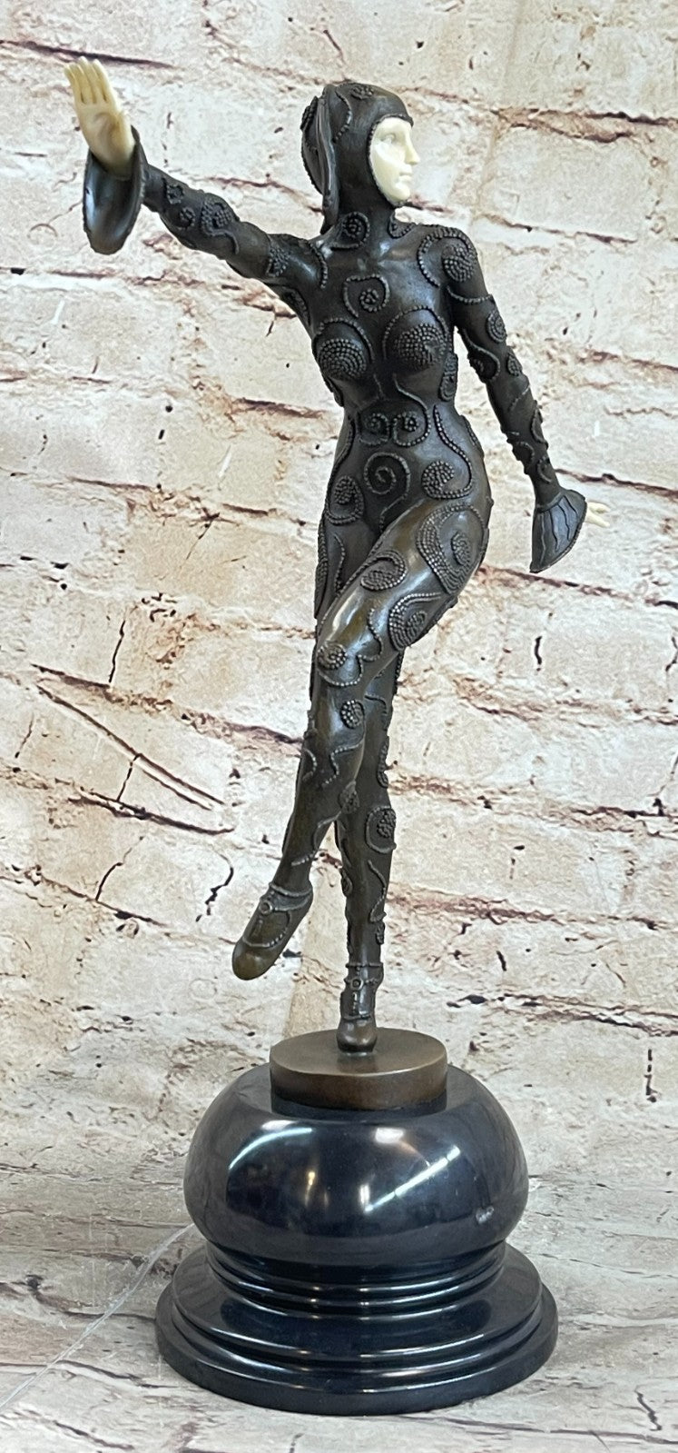SIGNED BRONZE SCULPTURE ART DECO HIGHLY DETAILED PREISS STATUE ON MARBLE