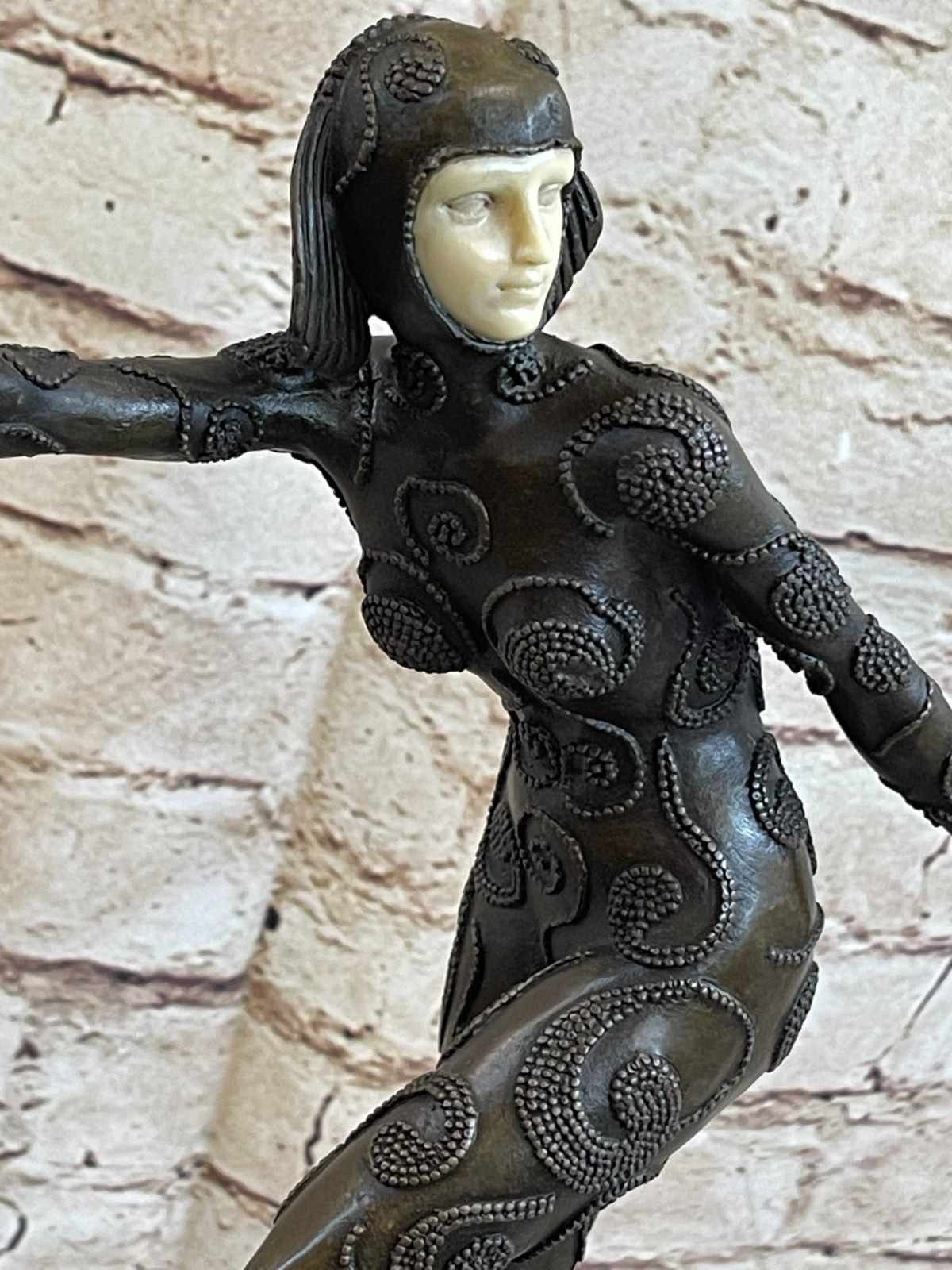 SIGNED BRONZE SCULPTURE ART DECO HIGHLY DETAILED PREISS STATUE ON MARBLE