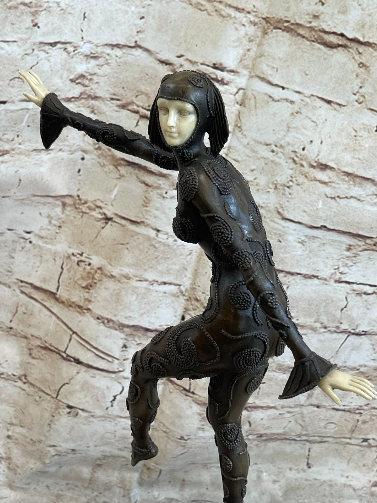 SIGNED BRONZE SCULPTURE ART DECO HIGHLY DETAILED PREISS STATUE ON MARBLE