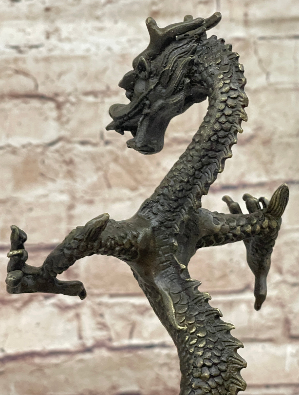 Home Garden Decor Mythical Dragon Bronze Ornament Marble Base Figurine