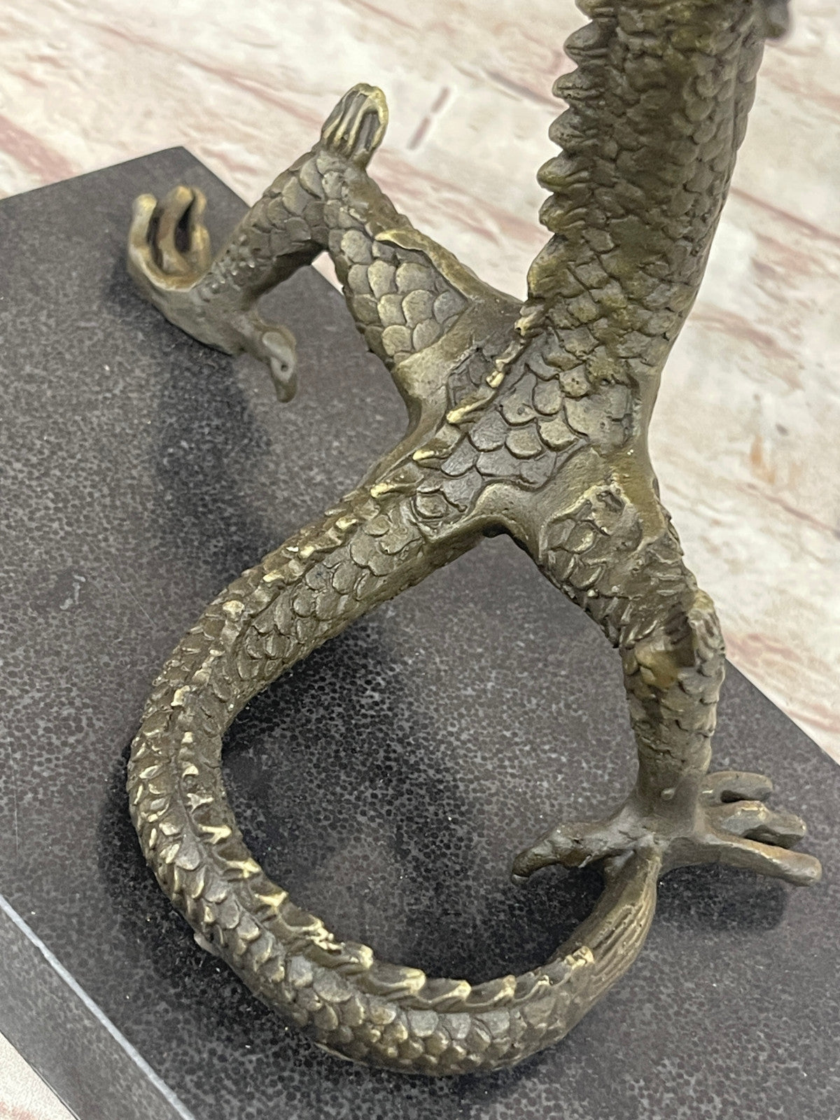 Home Garden Decor Mythical Dragon Bronze Ornament Marble Base Figurine