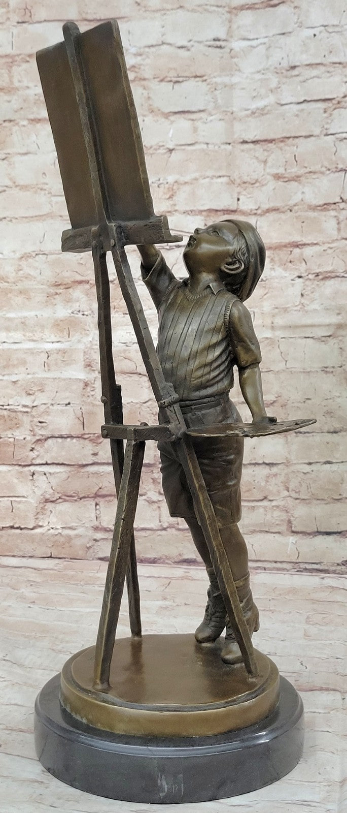 Unique Lost Wax Method Prodigy Boy Painting Art Bronze Sculpture Figurine