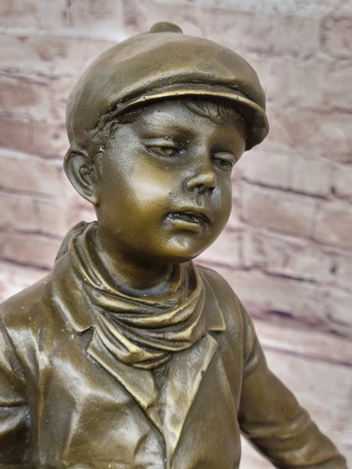 Hand Made Caddy Boy Golfer Bronze Figurine on Marble Base - Signed Artwork