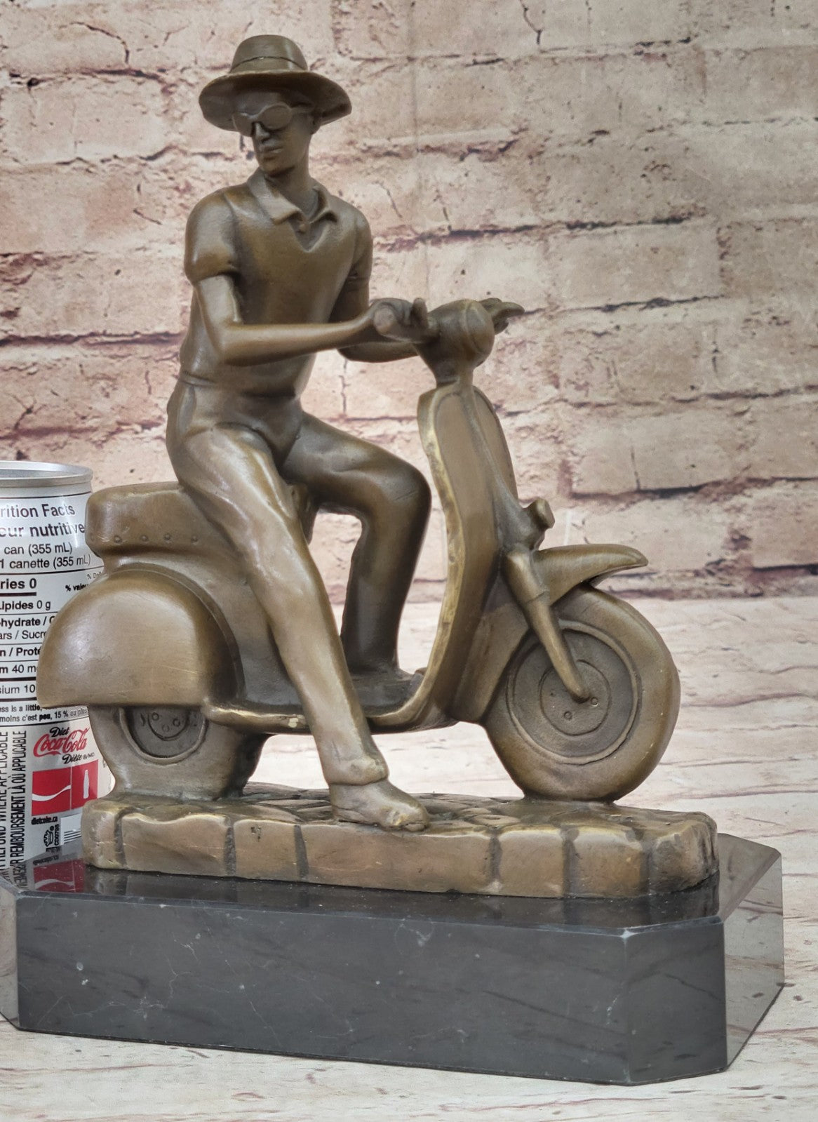 Modern Asian Man on Moped Bike Solid Bronze Sculpture Collectible Artwork Figurine Hot Cast