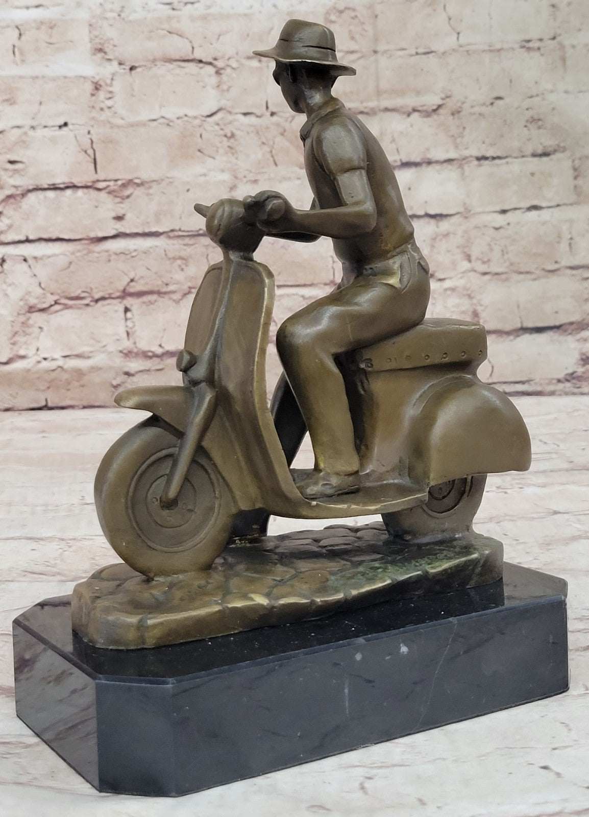 Modern Asian Man on Moped Bike Solid Bronze Sculpture Collectible Artwork Figurine Hot Cast