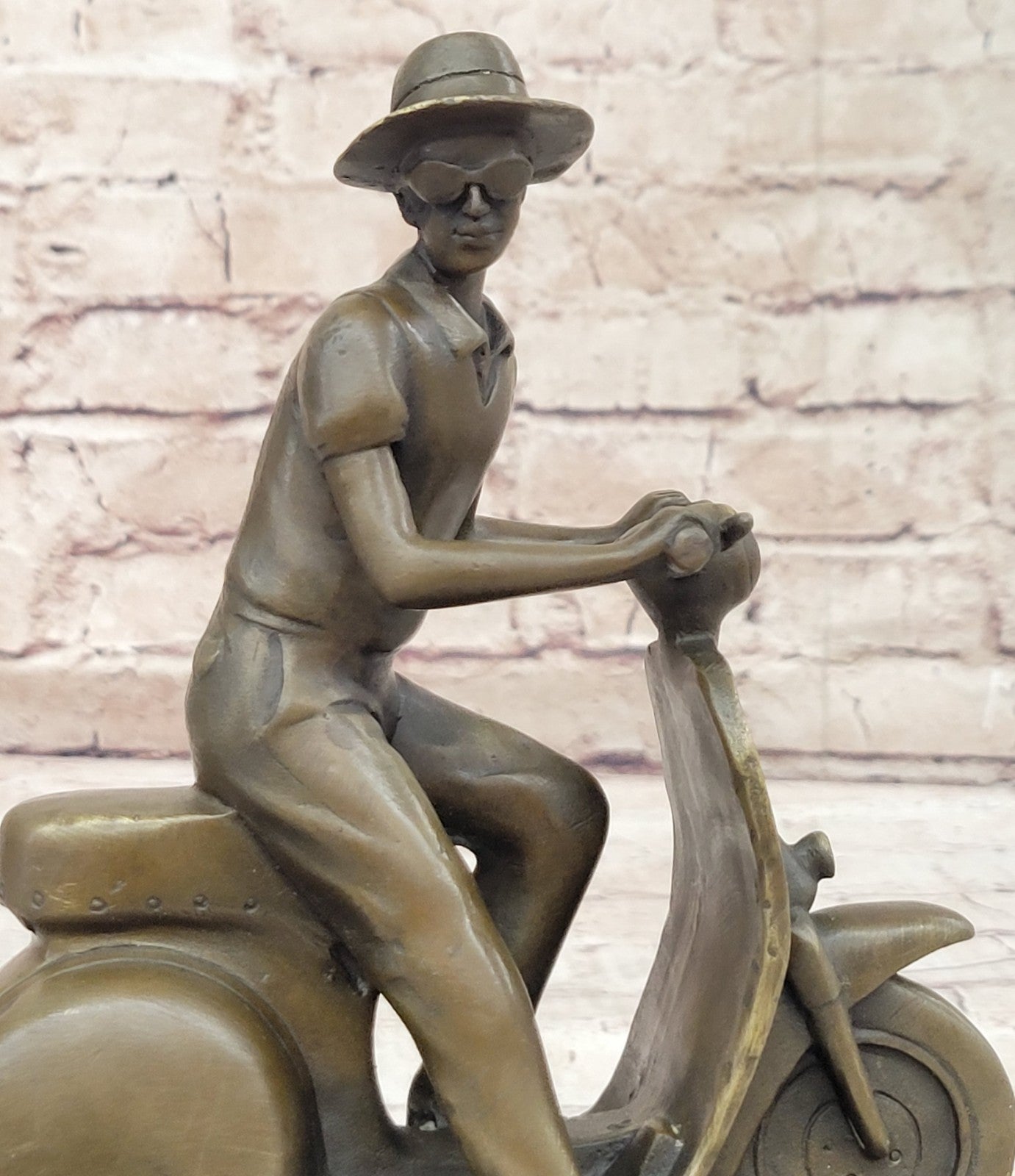 Modern Asian Man on Moped Bike Solid Bronze Sculpture Collectible Artwork Figurine Hot Cast