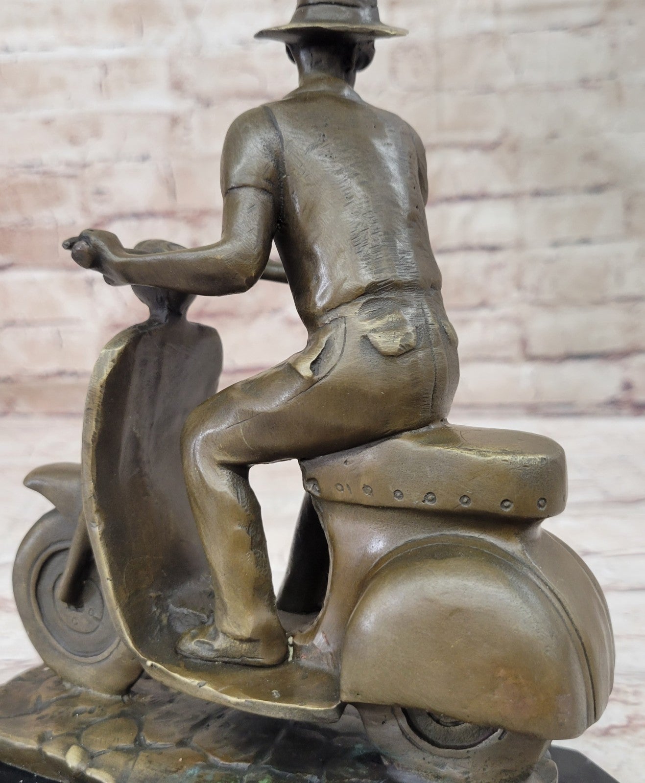 Modern Asian Man on Moped Bike Solid Bronze Sculpture Collectible Artwork Figurine Hot Cast