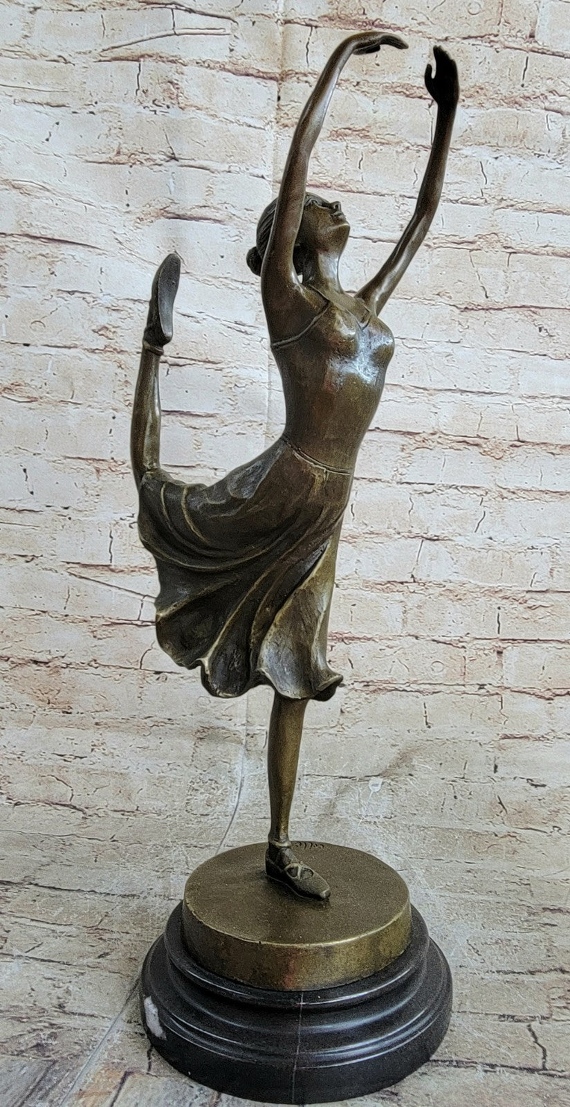 Bronze Ballet Sculpture - Ballerina Girl in Mid Dance Pose -48cm - Marble Base