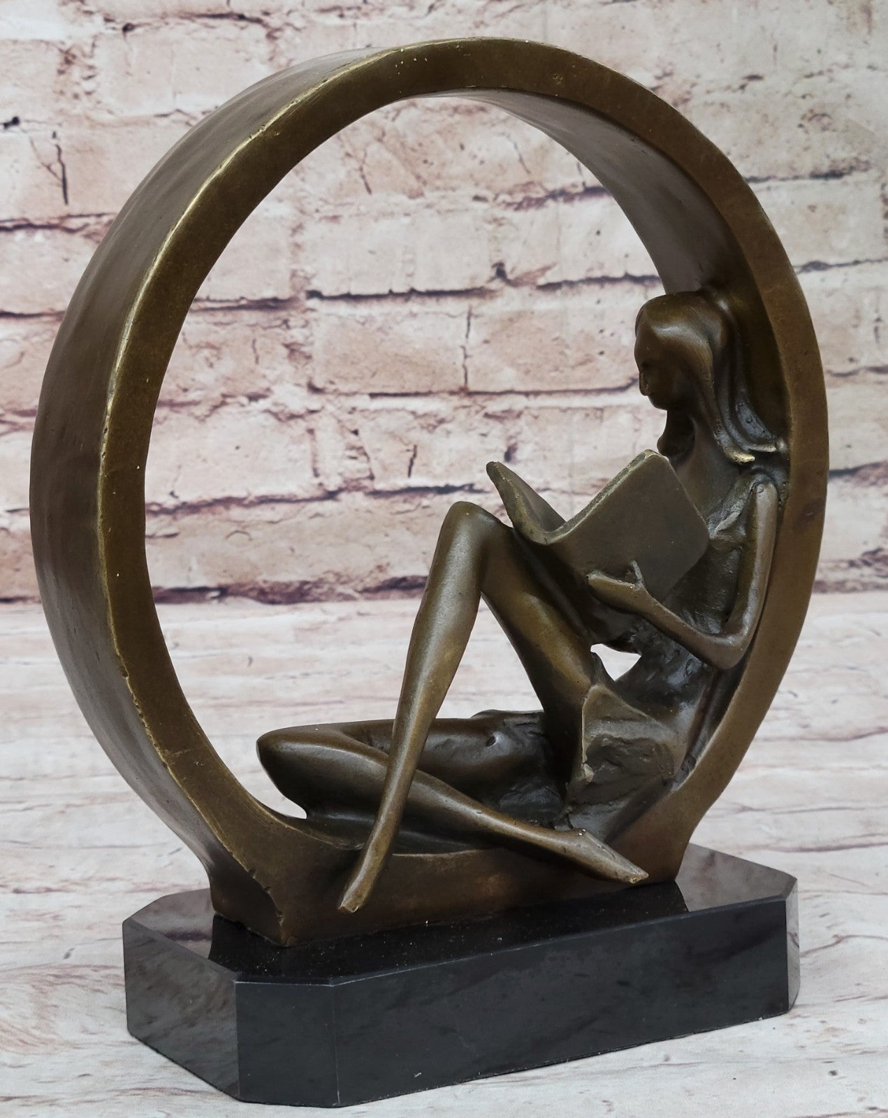 Bedroom Decor Vintage Bronze Statue Abstract Modern Art Girl Reading Book