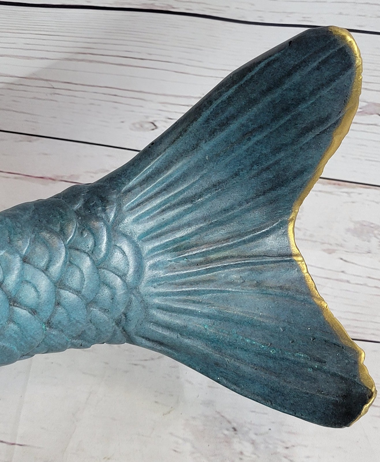 Art Deco Green Patina Fish Fisherman Cabin Decor Bronze Sculpture Figurine