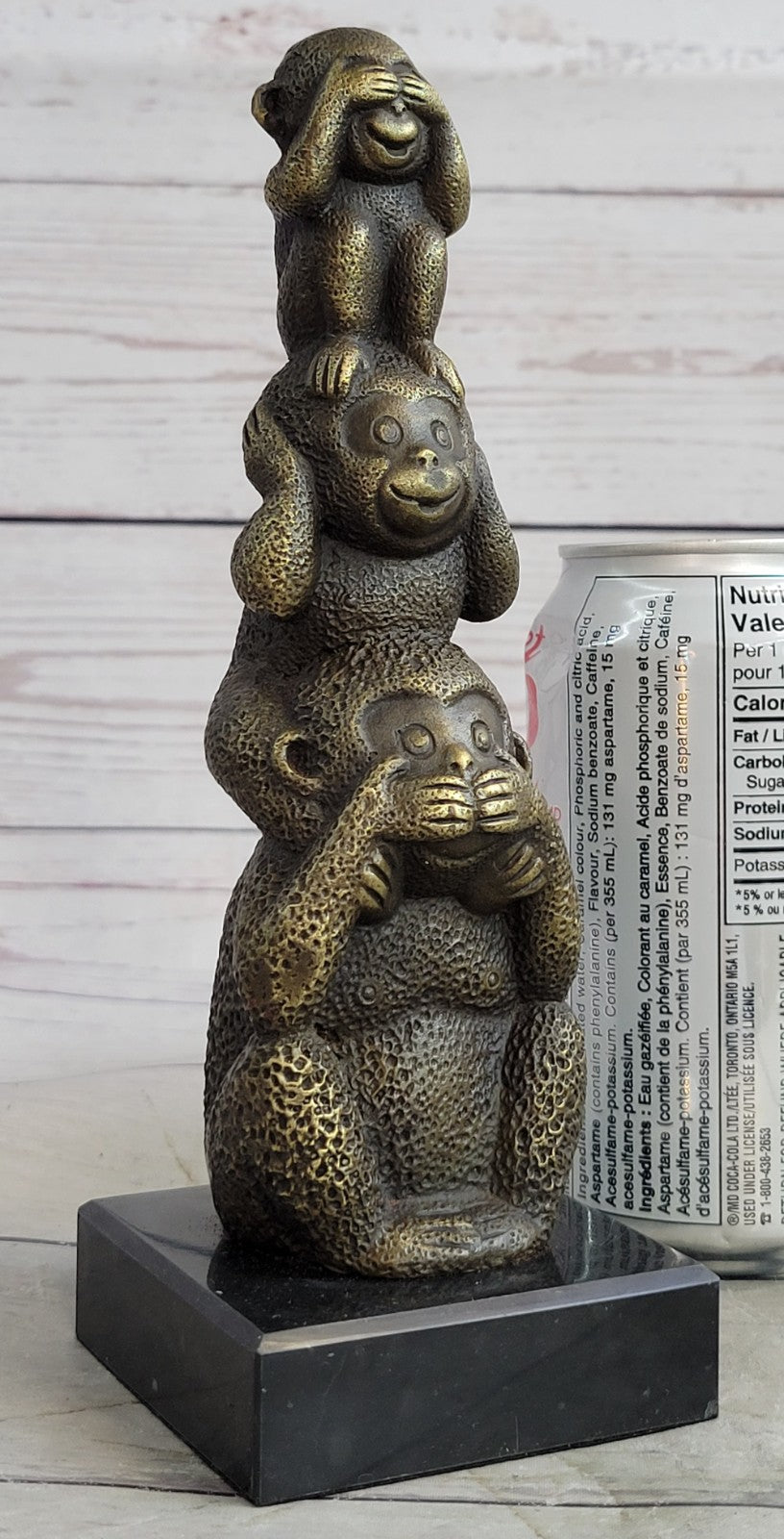 The Hear-No See-No Speak-No Evil Monkeys Statue pure 100% Real Bronze statue