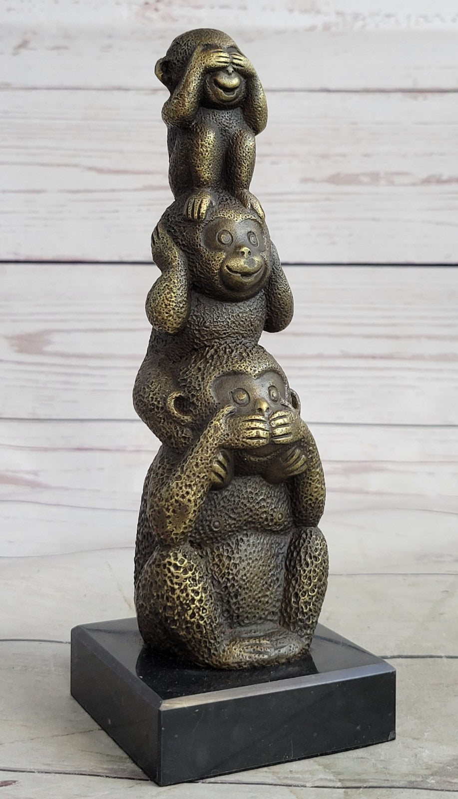 The Hear-No See-No Speak-No Evil Monkeys Statue pure 100% Real Bronze statue