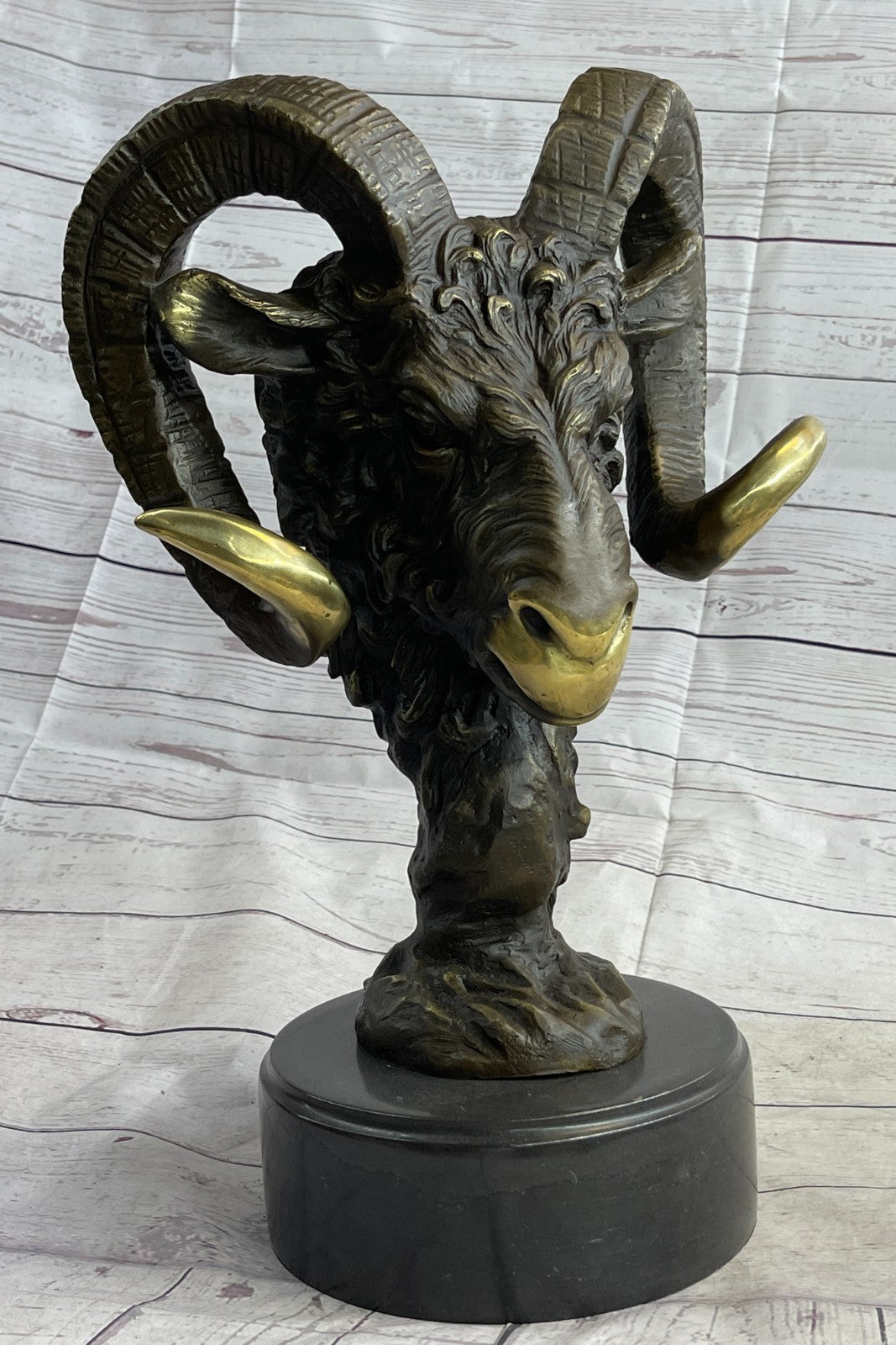 17" Chinese Bronze Wealth Yuanbao Money Animal Sheep Ram Goat Ruyi Ru Yi Statue