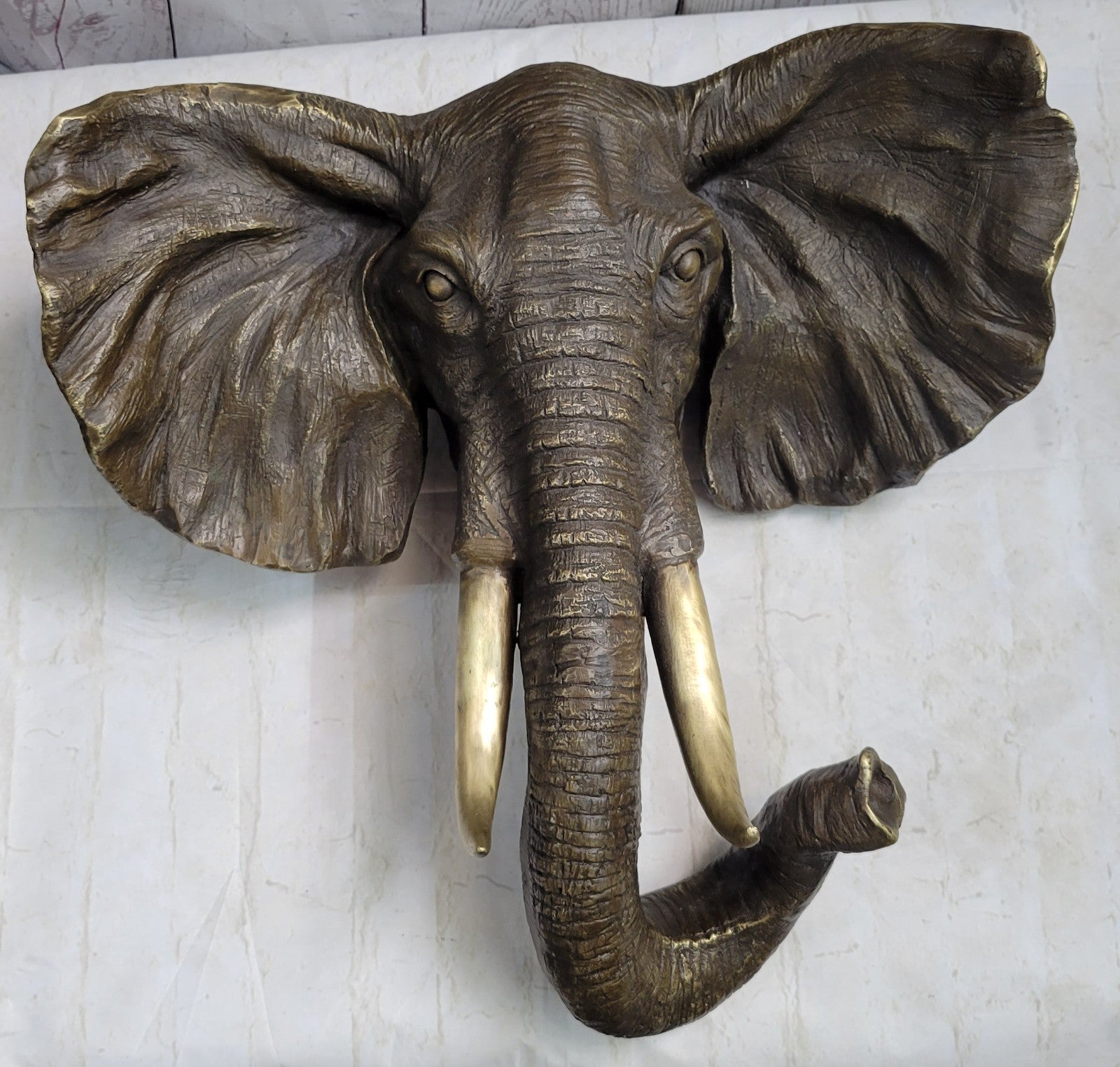 48 CM Western Art Deco Pure Bronze Elephant Hand Made Wall Bust Art Sculpture