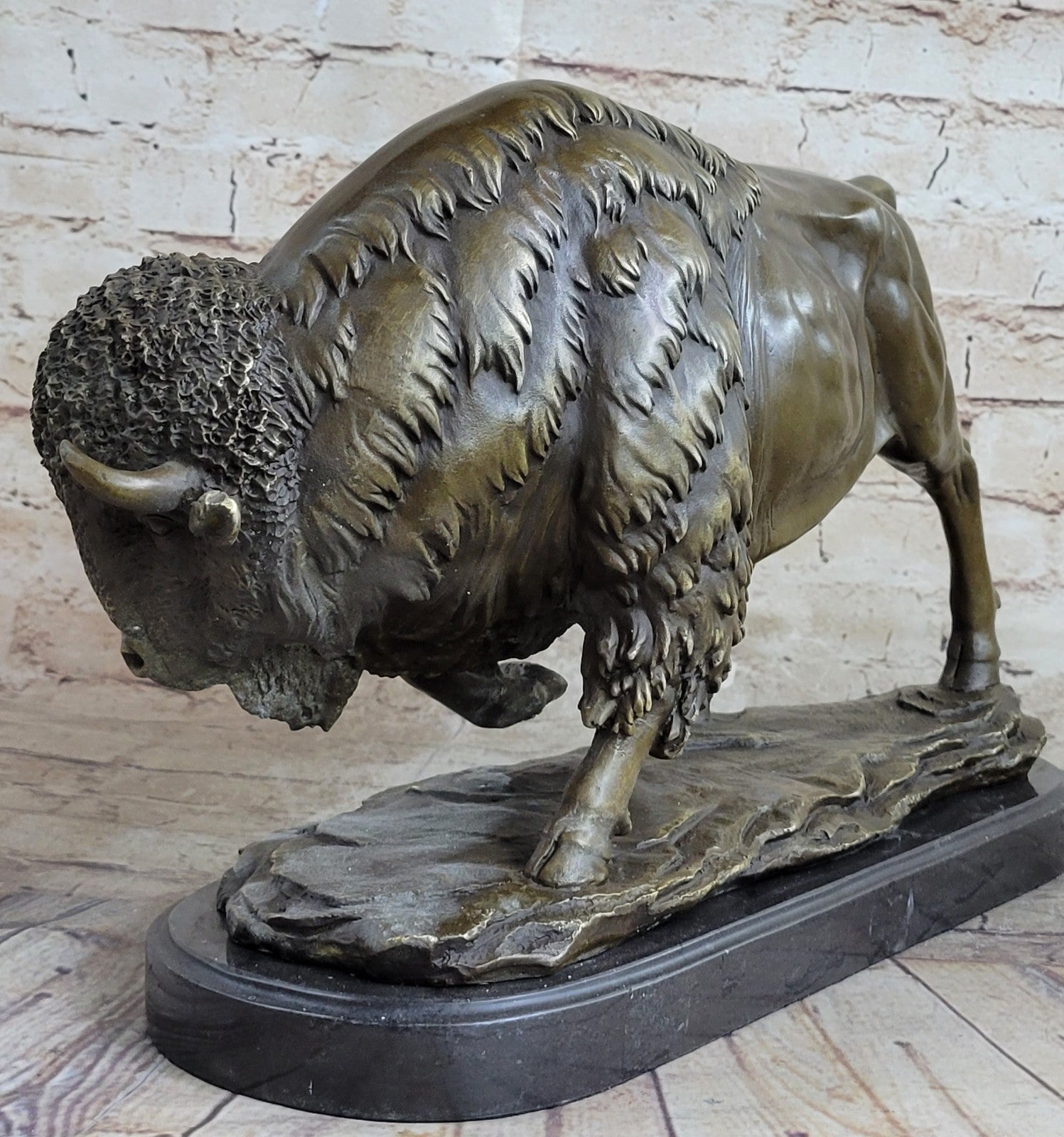 Handcrafted bronze sculpture SALE Marble Deco Art Bison Buffalo American Larg
