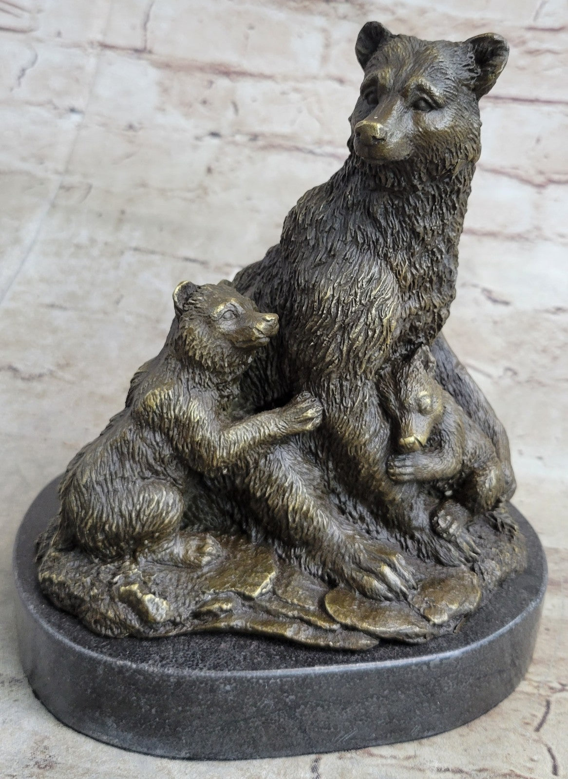 Handcrafted bronze sculpture SALE Cub Two Her With Bear Grizzly Original Signed