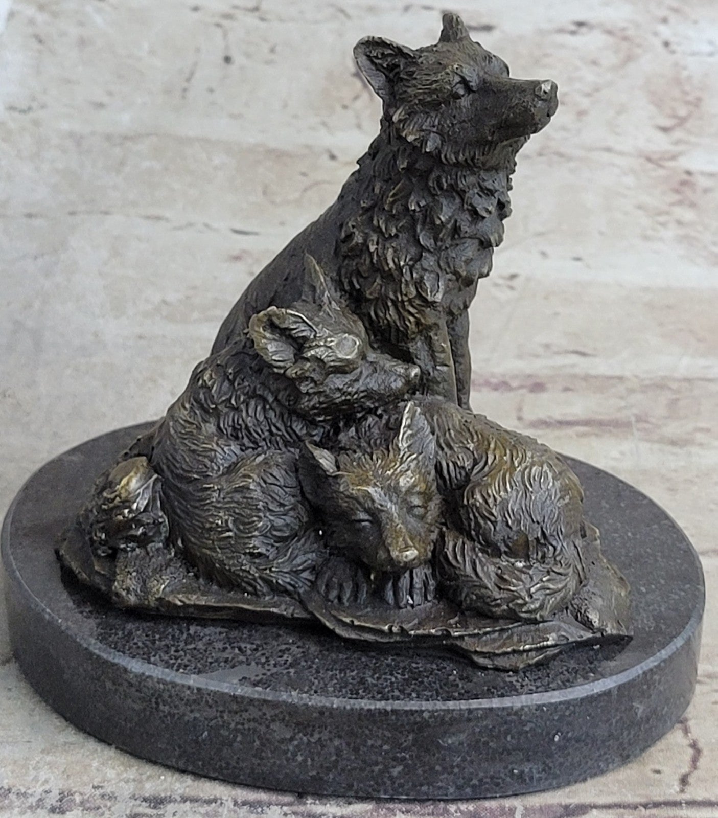 Hybrid Dogs Pack Running Wolves Wildlife Gift Bronze Marble Statue Sculpture