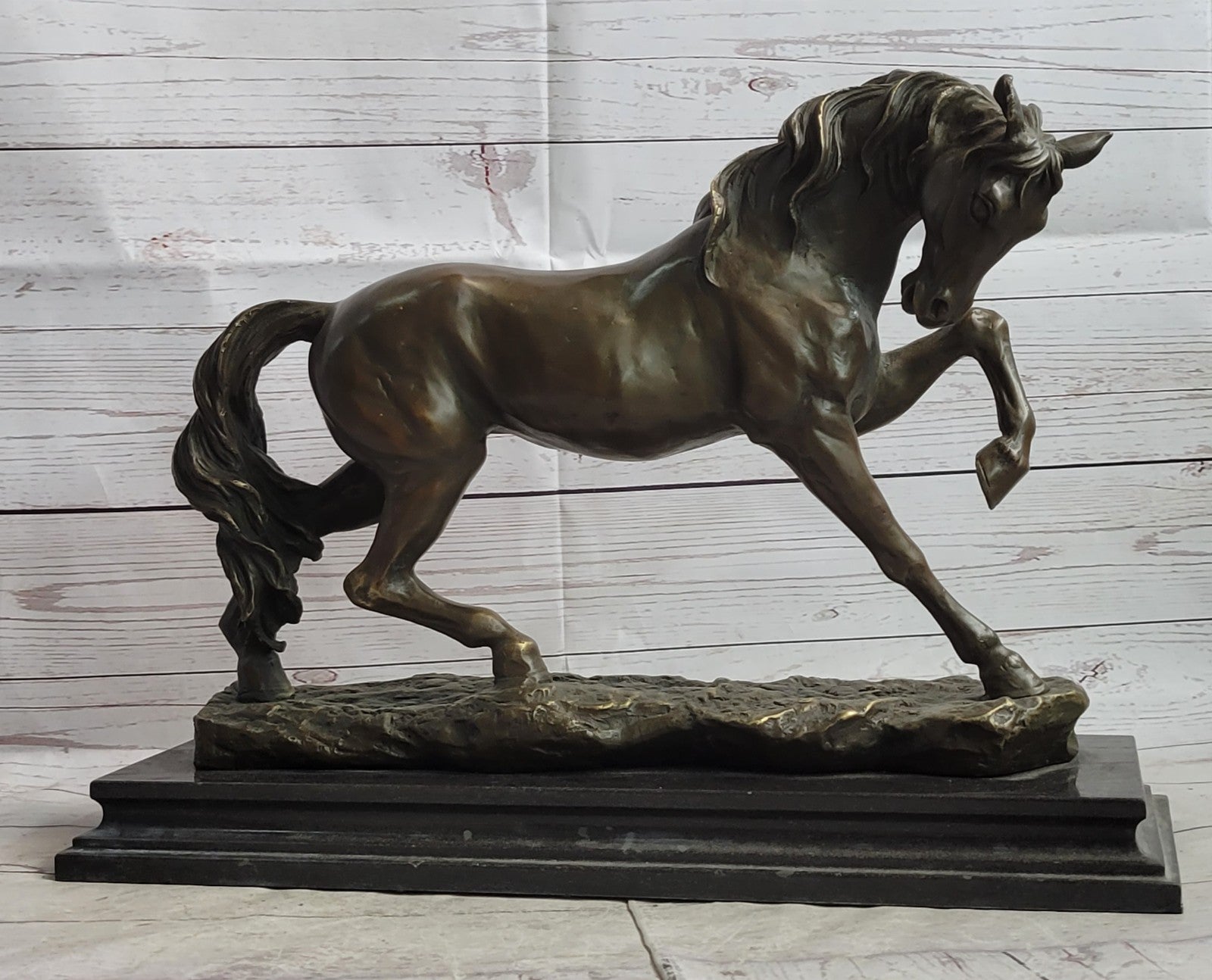 Bronze Sculpture Hand Made by Lost Wax Large 30 Lbs Stallion Horse Figurine deco