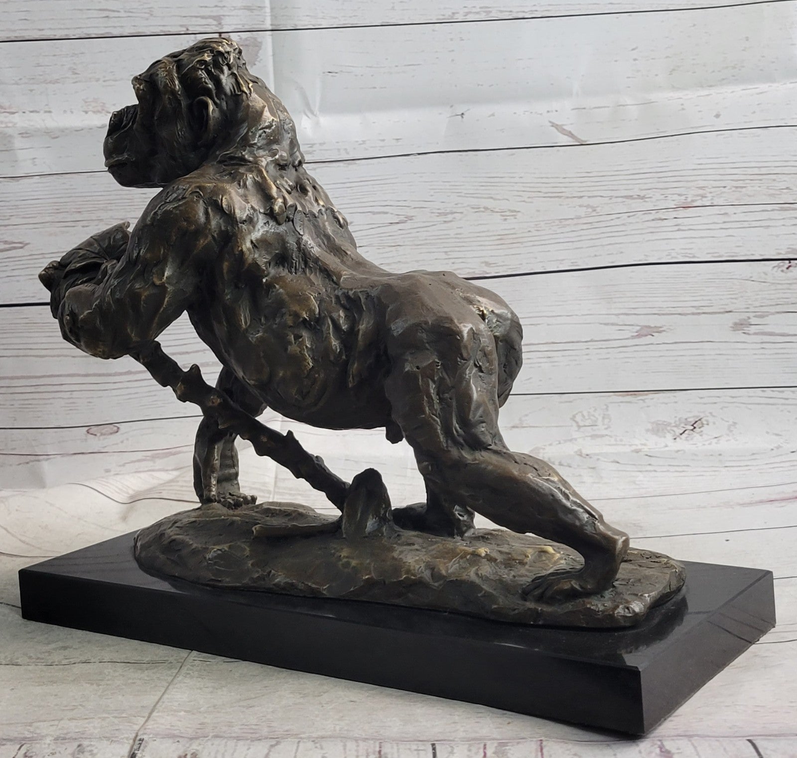 Handcrafted Signed Fisher American Artist Large Gorilla Bronze Sculpture Statue