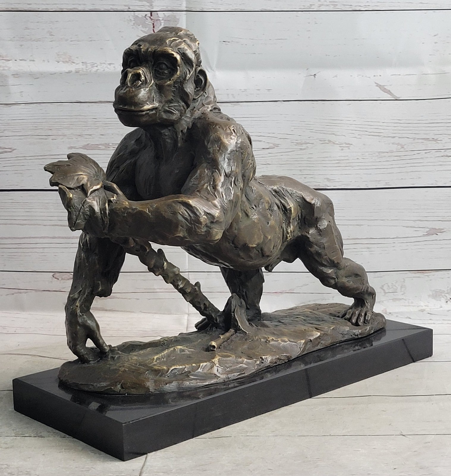 Handcrafted Signed Fisher American Artist Large Gorilla Bronze Sculpture Statue