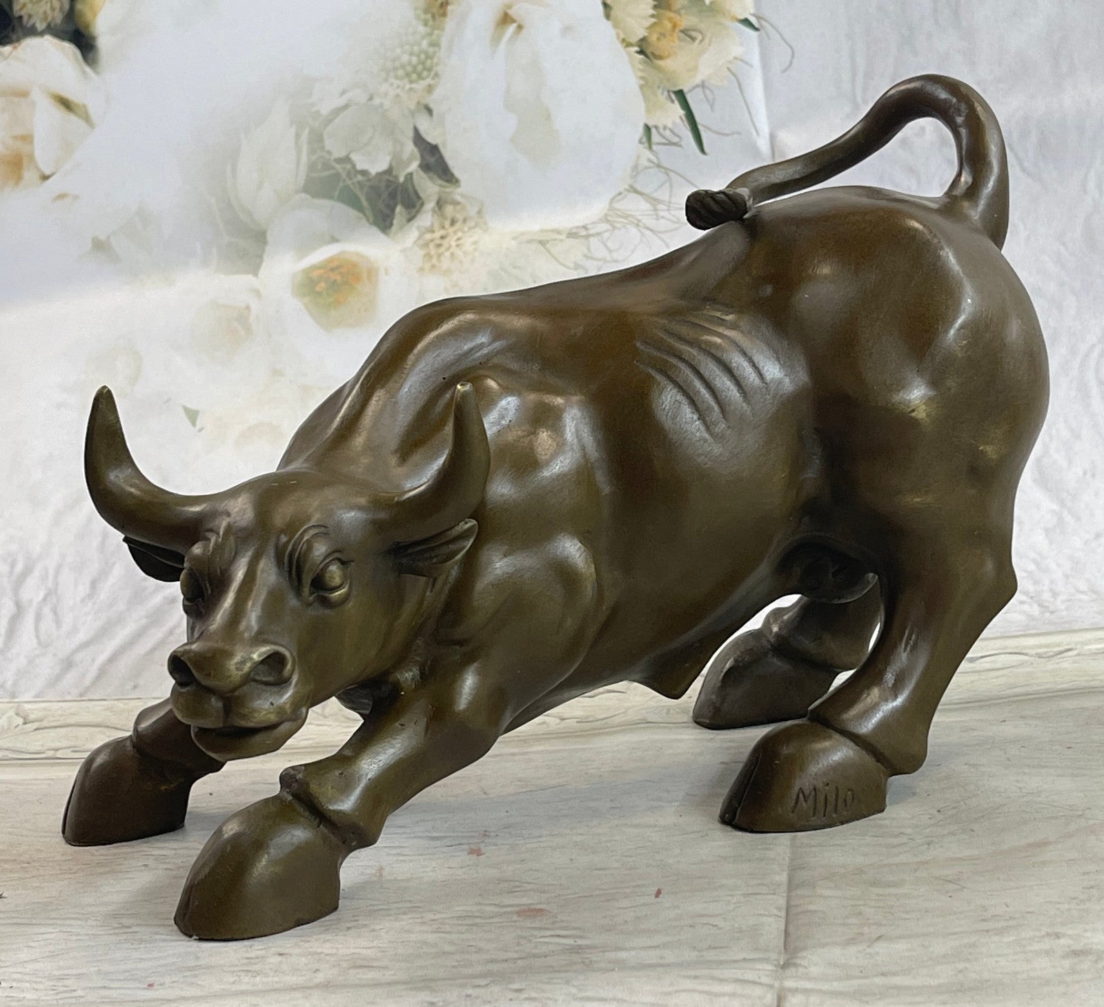 Art Deco Original Stock Market Bull Bronze Sculpture Wall Street Figurine Figure