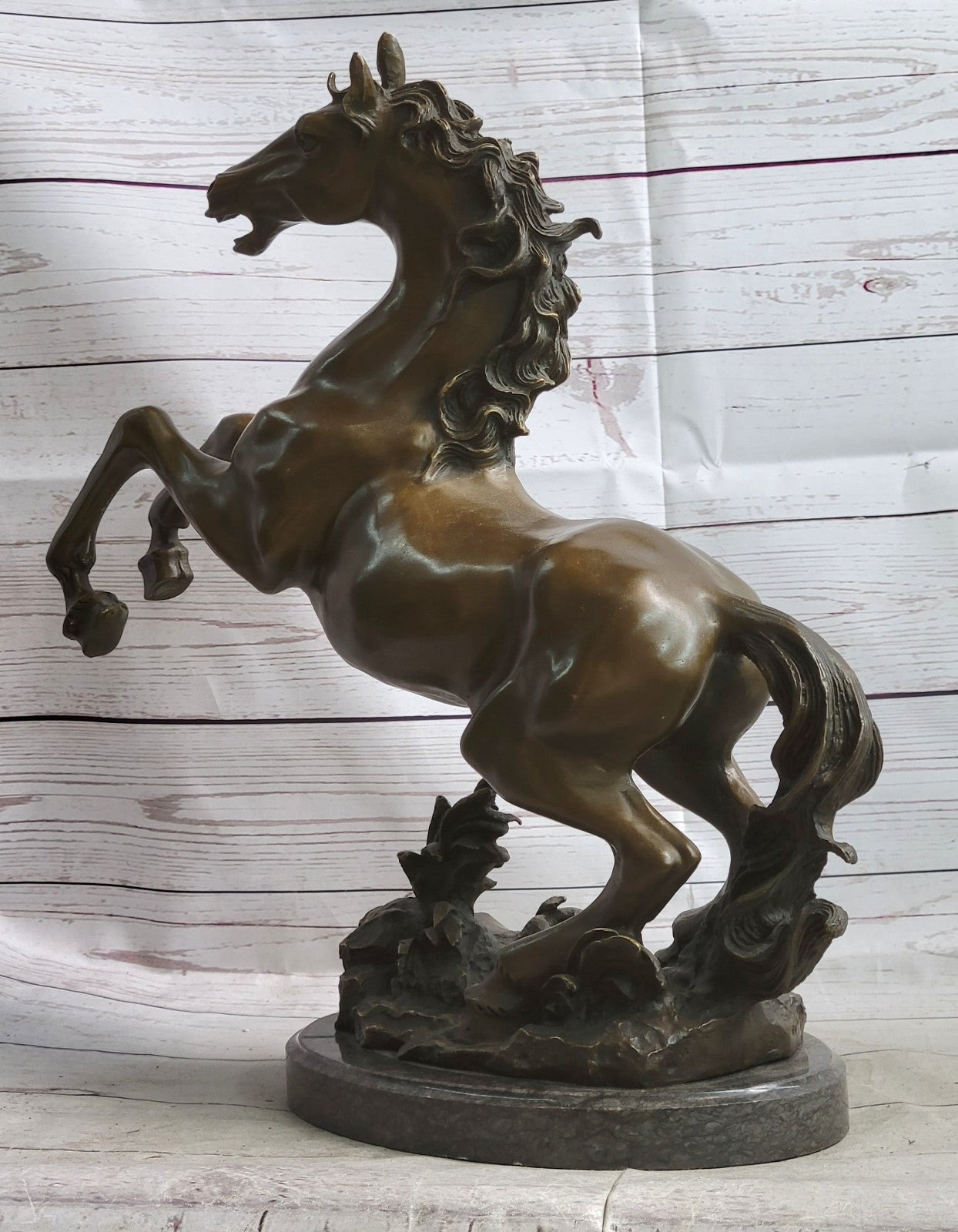 Signed MENE Excited Rearing Racing Horse Bronze Sculpture Figurine Statue Decor