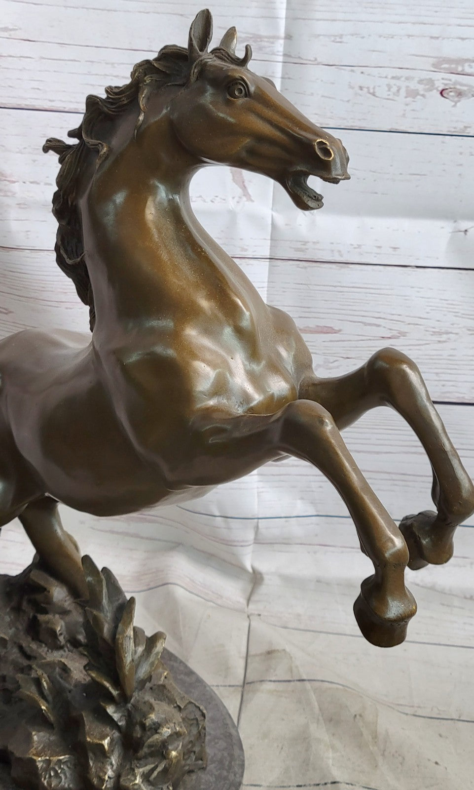 Signed MENE Excited Rearing Racing Horse Bronze Sculpture Figurine Statue Decor
