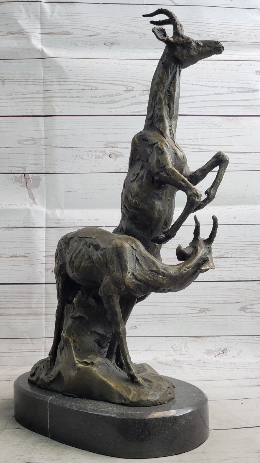 Handcrafted Bronze Sculpture: Captivating Pair of Gazelle Antelope Kudu Statues