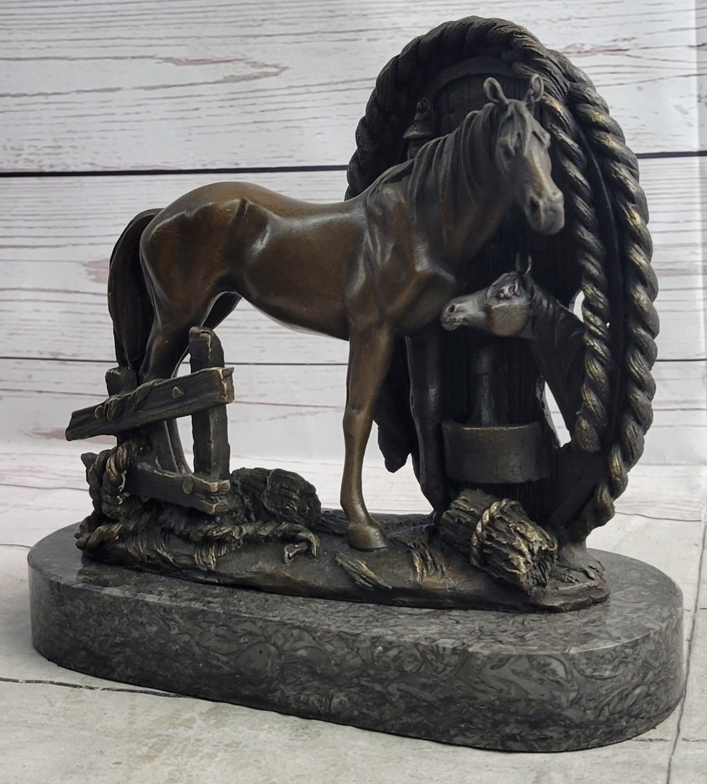 Handcrafted bronze sculpture SALE Mi By Bust Horse Baby And Mare Large Cast Hot