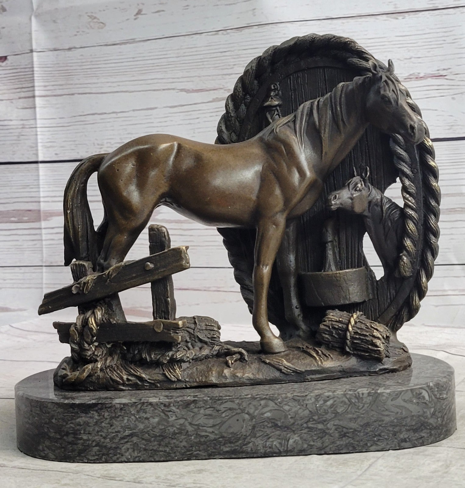 Handcrafted bronze sculpture SALE Mi By Bust Horse Baby And Mare Large Cast Hot