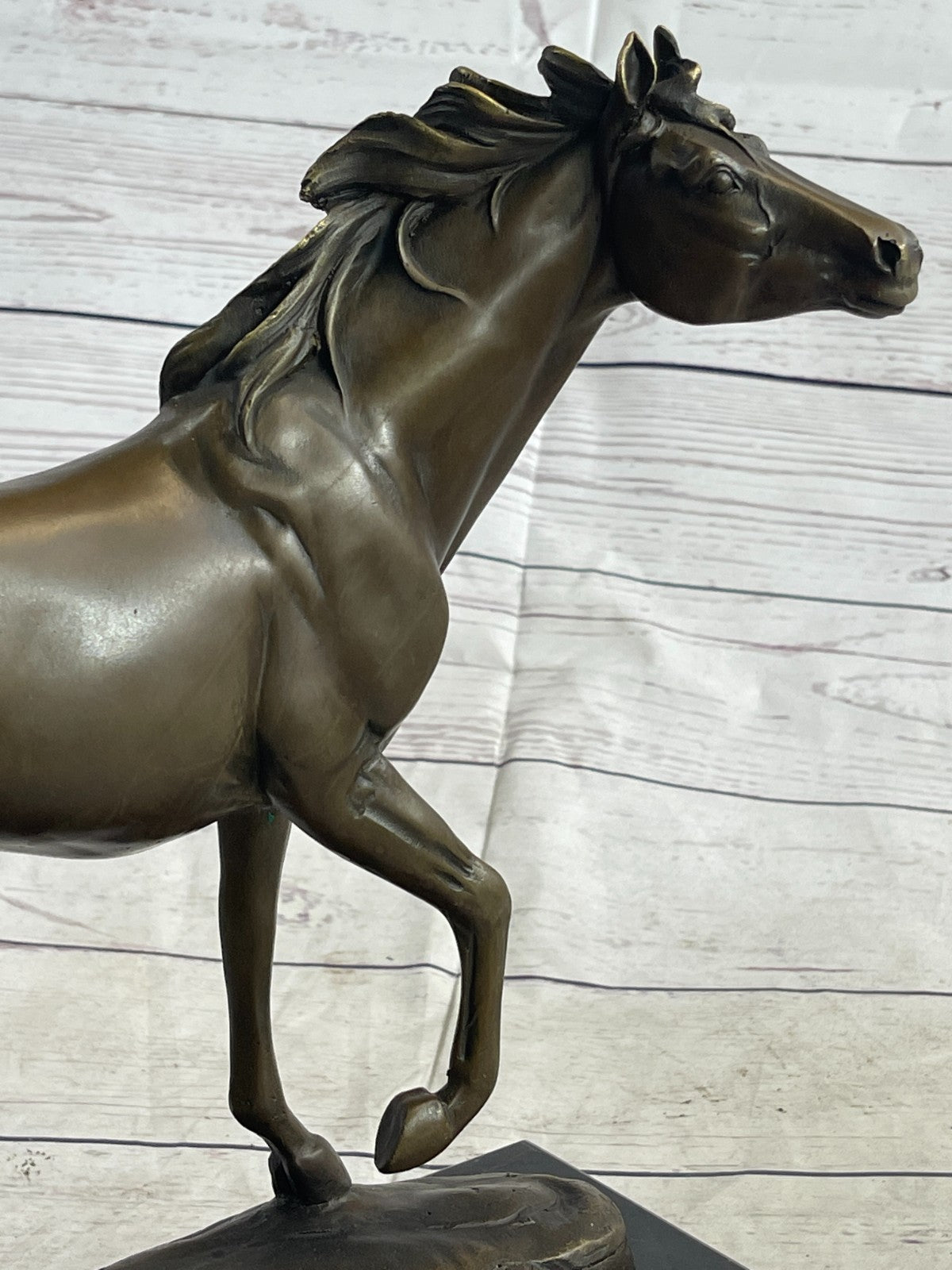 BRONZE STATUE SIGNED WILLIAMS WILD RACING STALLION HORSE SCULPTURE FIGURINE ART