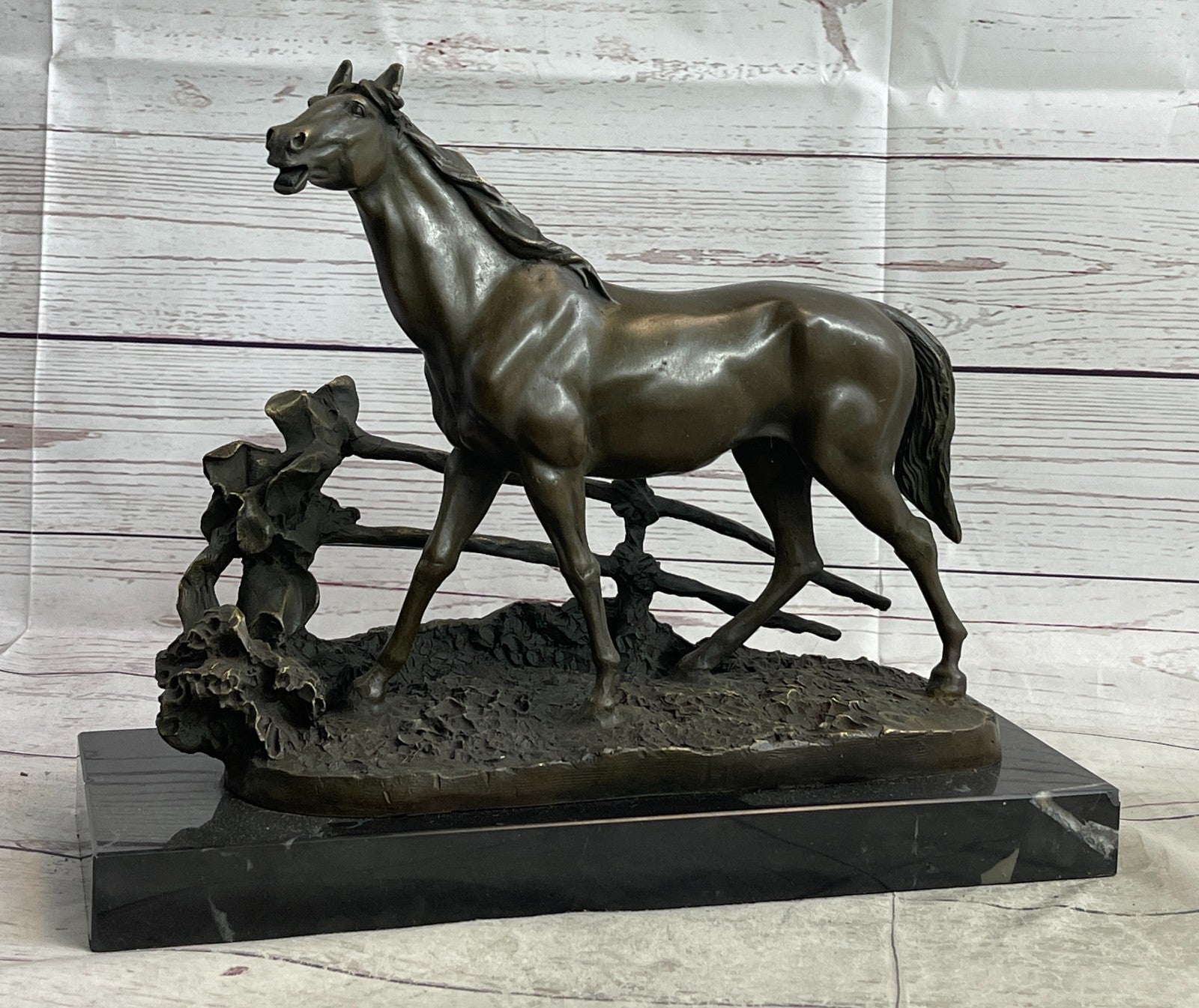Handmade bronze sculpture Signed P.J Mene Loving Horse Marble Base Figurine Sale