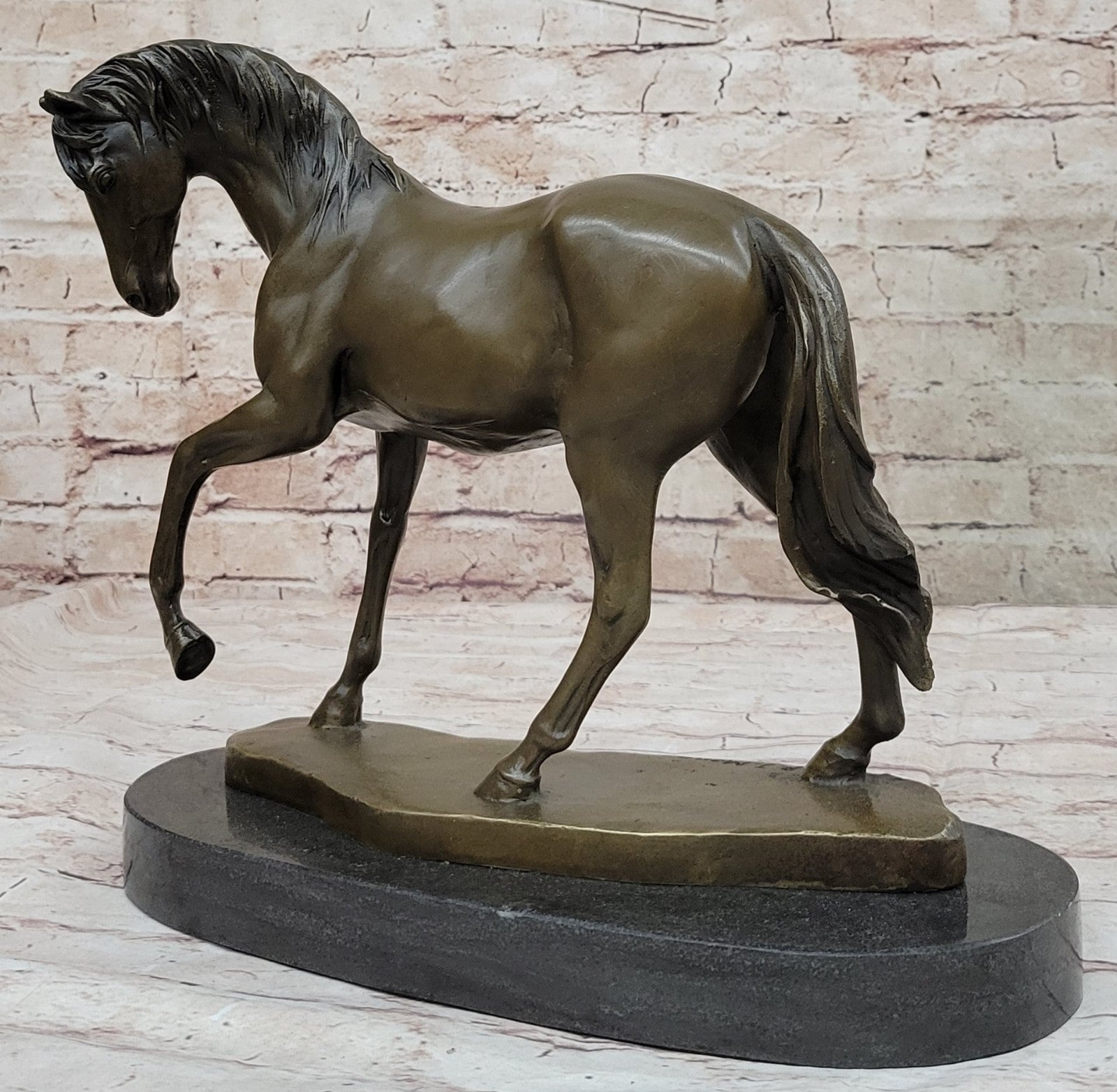 Western Bronze marble Art statue Race horse race Deco Sculpture Stallion Figure