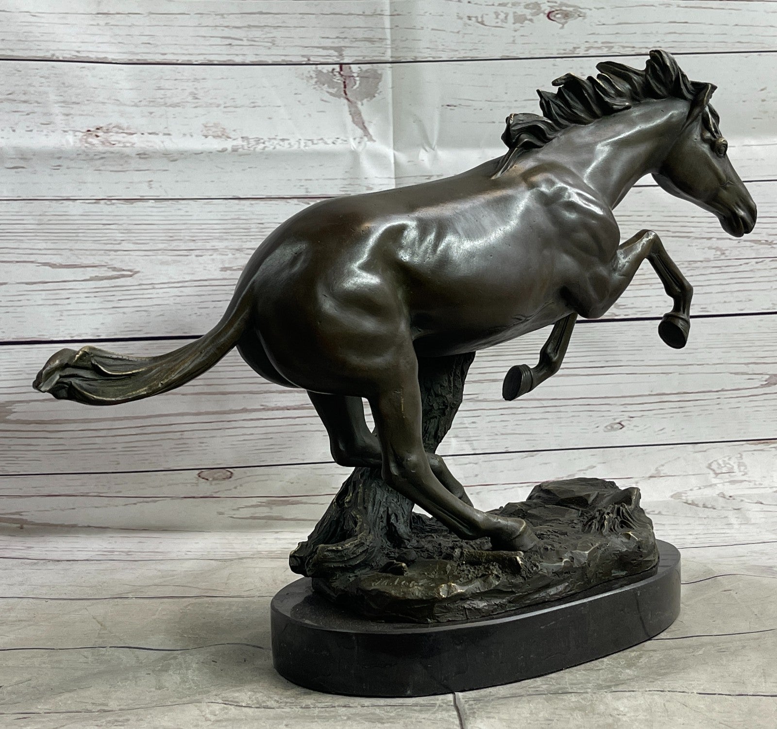 Natural Free Arabian Horse Barn Racing Race Sculpture Marble Base Figurine Statue