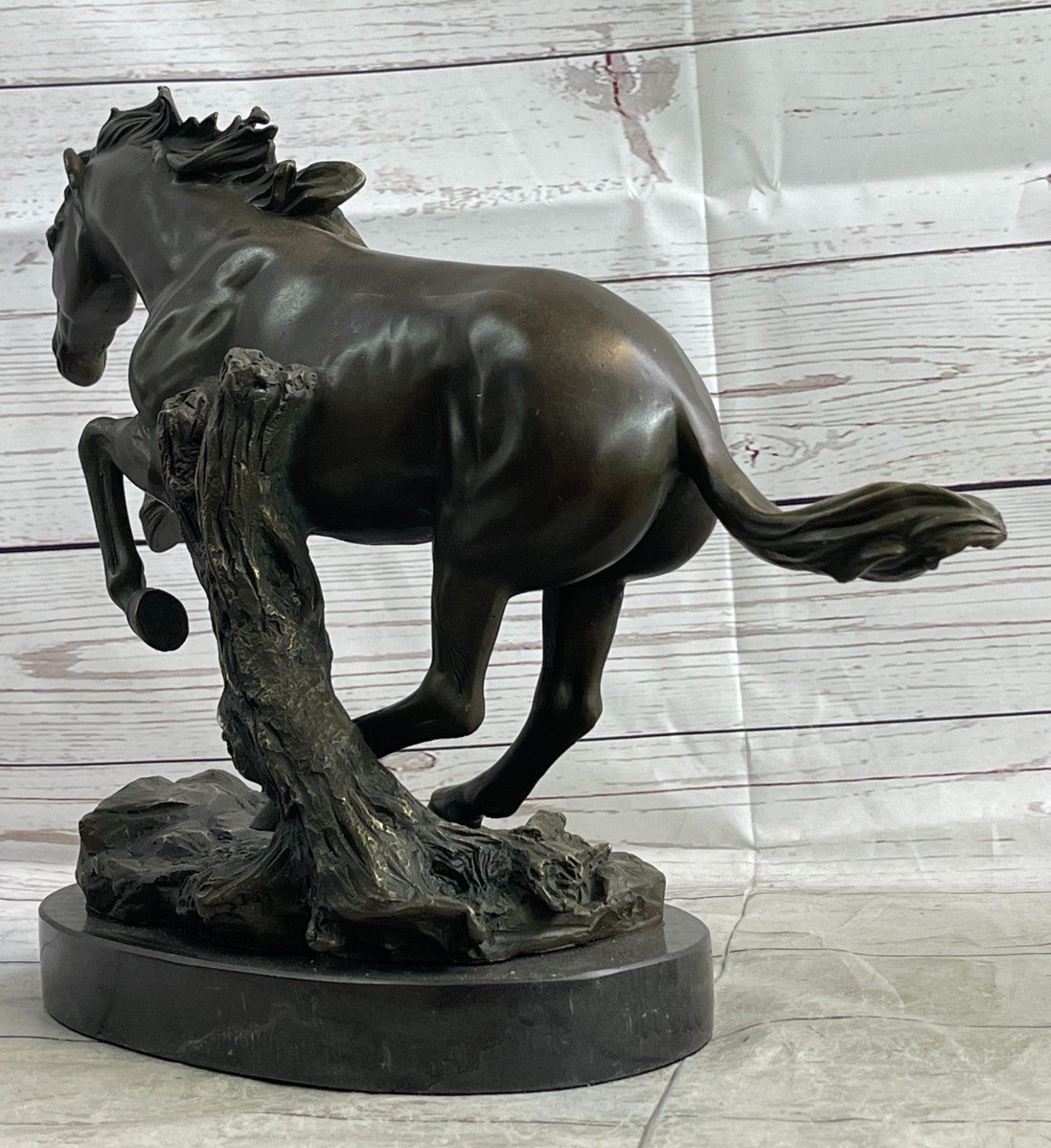 Natural Free Arabian Horse Barn Racing Race Sculpture Marble Base Figurine Statue