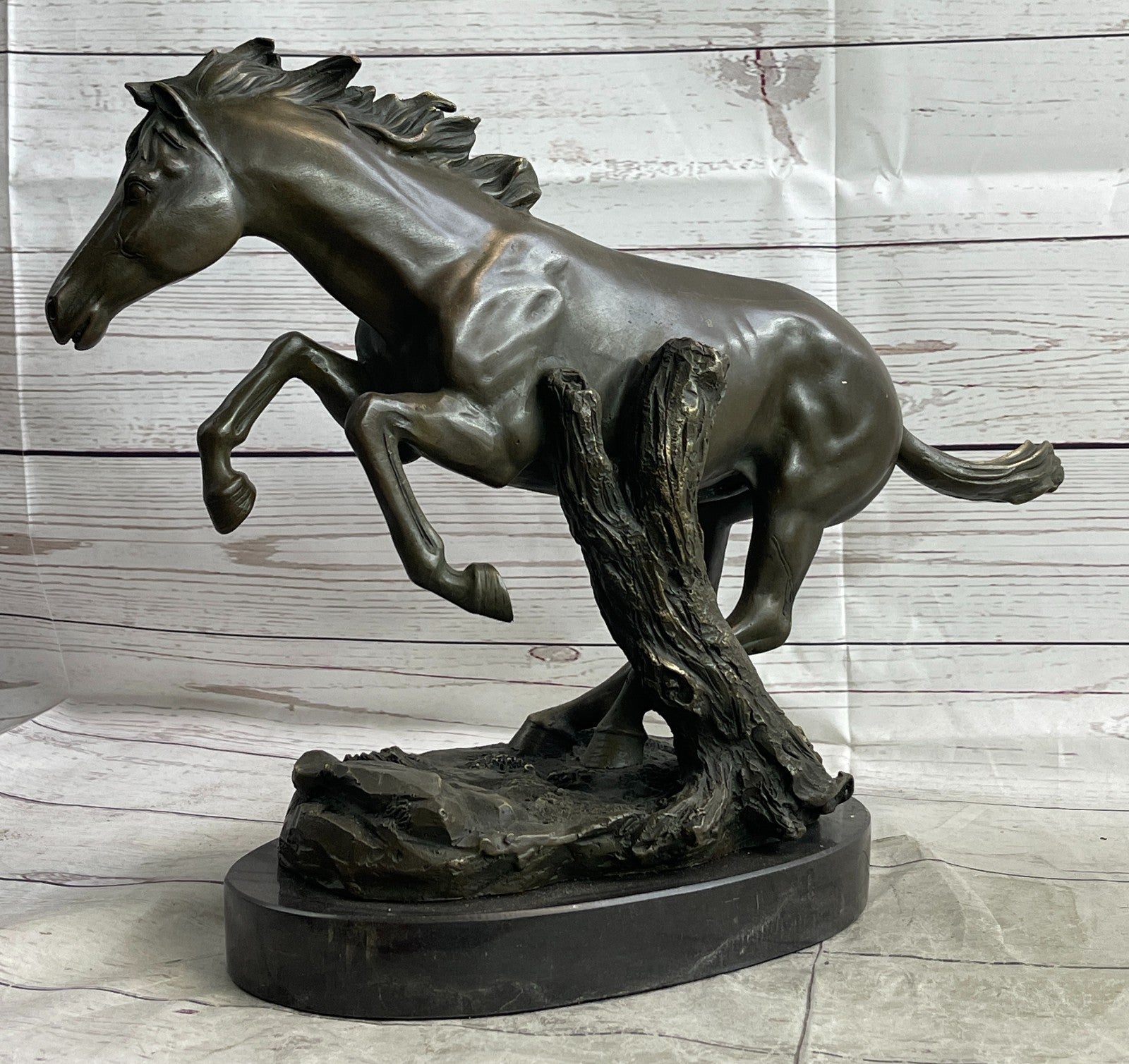Natural Free Arabian Horse Barn Racing Race Sculpture Marble Base Figurine Statue