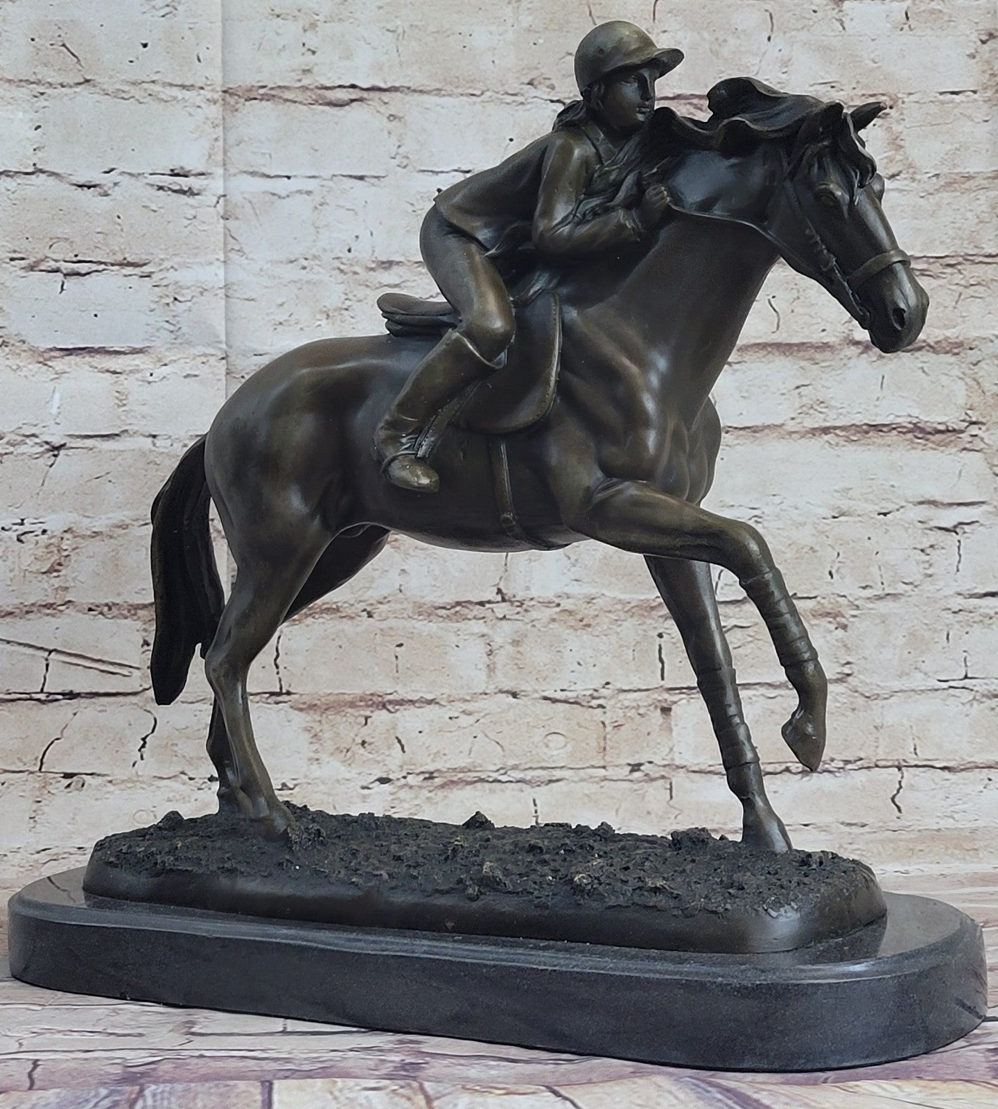 Jockey on Racehorse After the Race signed Mene Hot Cast Artwork Decor Figurine