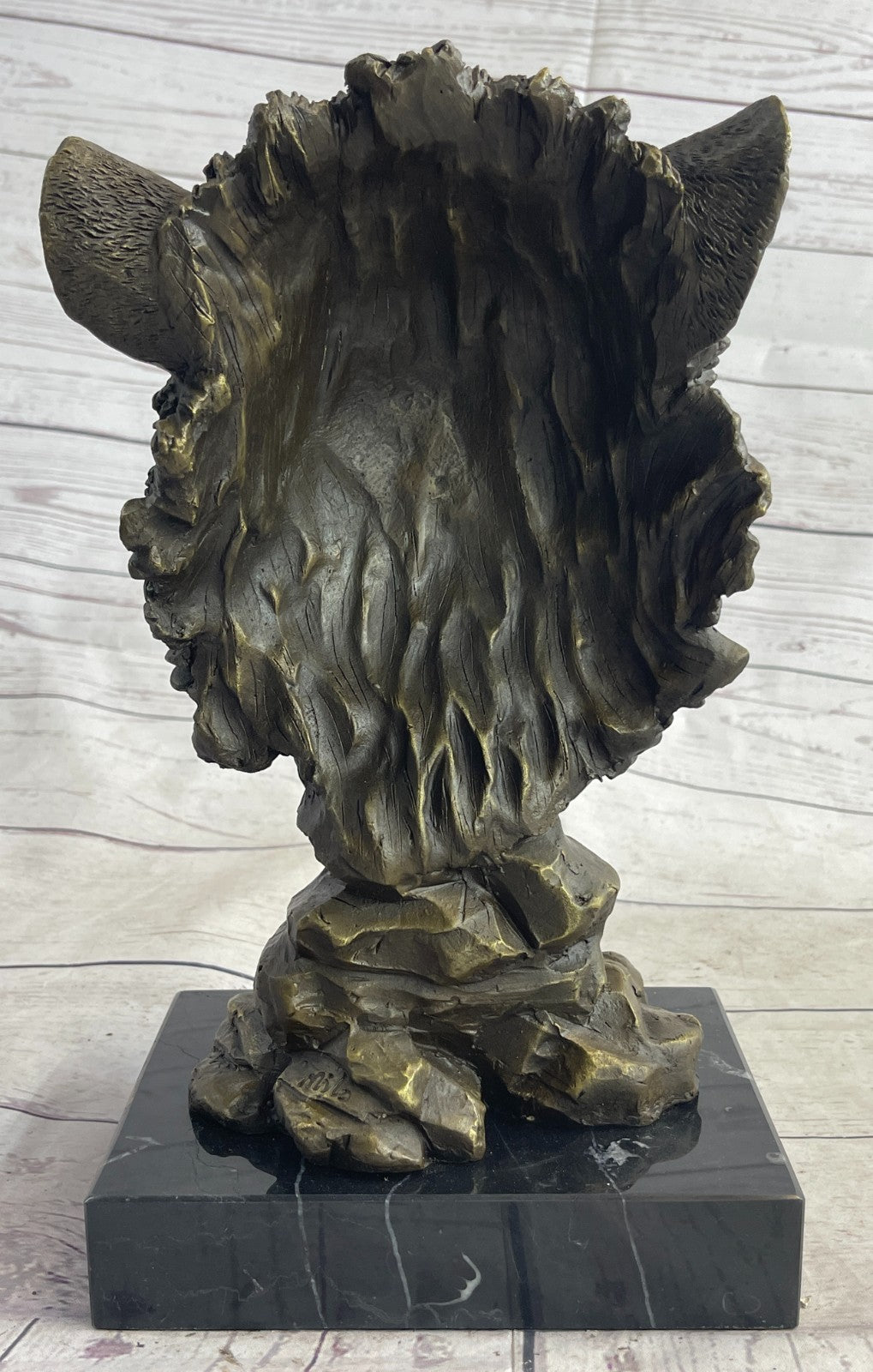 100% Solid Bronze Sculpture Wildlife Animal Lion Head Marble Base Figurine DEAL