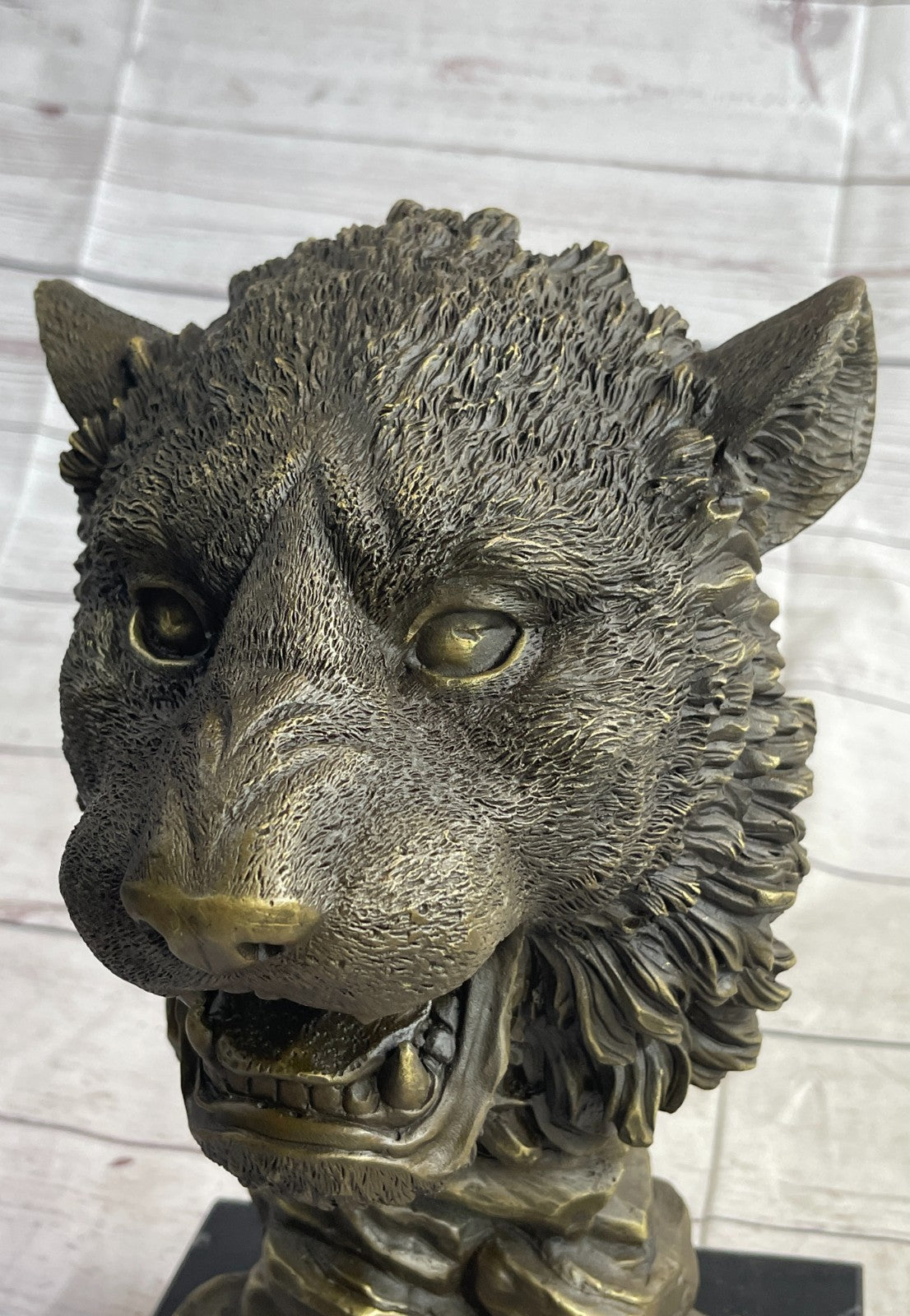 100% Solid Bronze Sculpture Wildlife Animal Lion Head Marble Base Figurine DEAL
