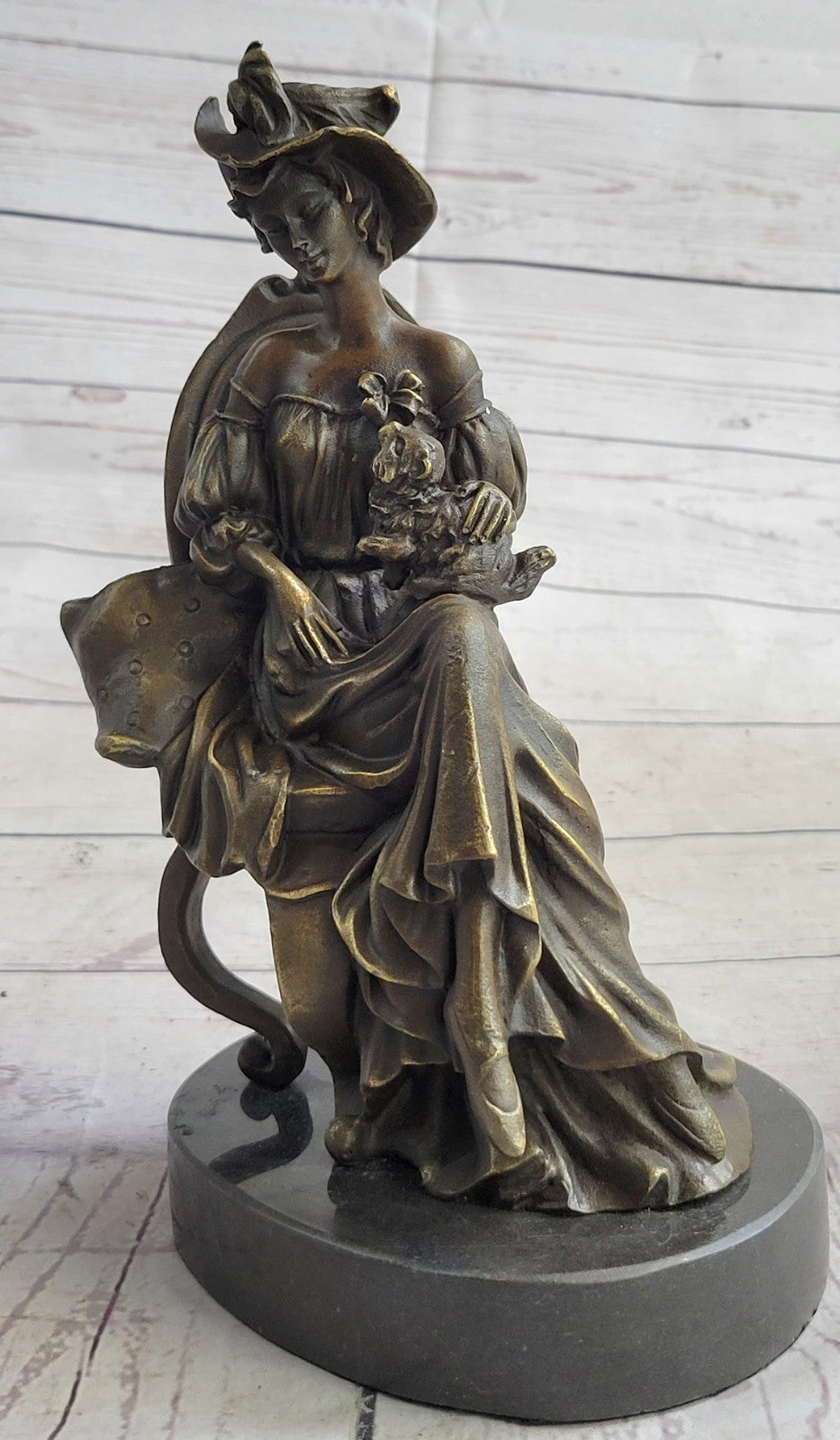 Art Deco Victorian Lady with Dog Bronze Sculpture – Elegant Home Decor, On Sale!