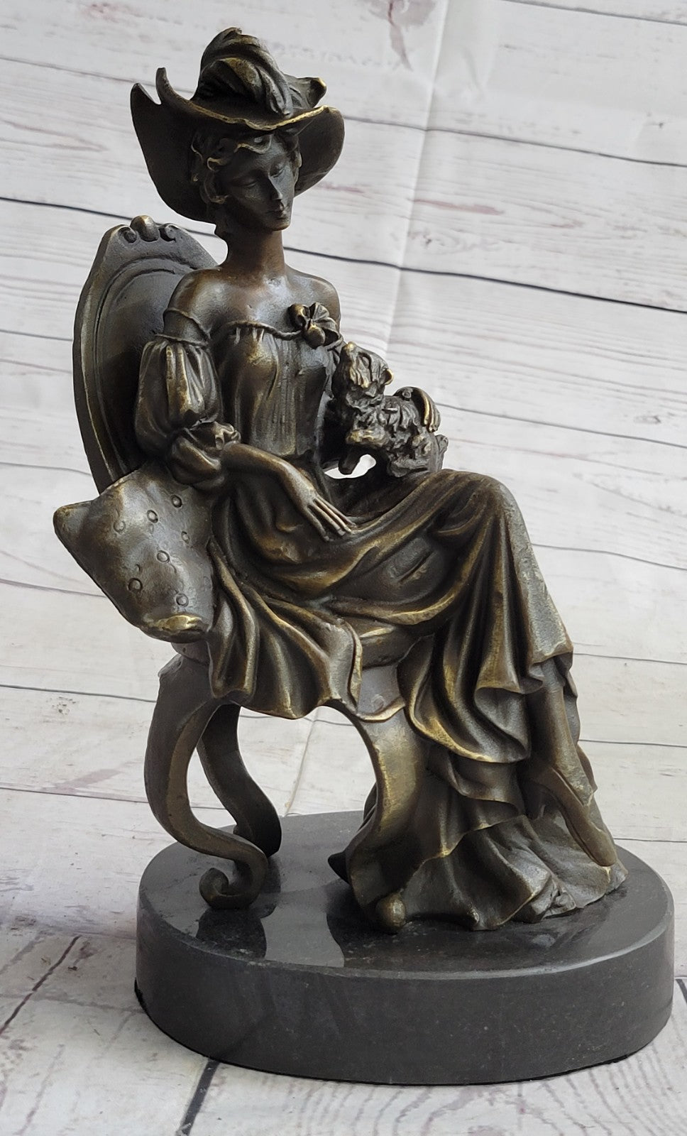 Art Deco Victorian Lady with Dog Bronze Sculpture – Elegant Home Decor, On Sale!