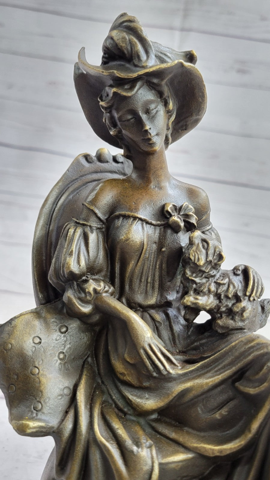 Art Deco Victorian Lady with Dog Bronze Sculpture – Elegant Home Decor, On Sale!