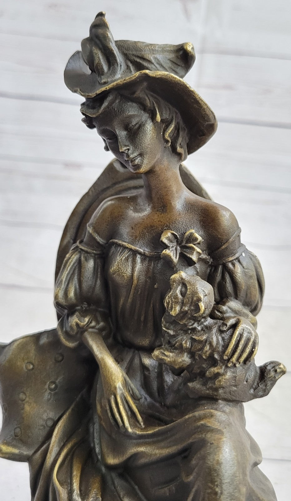 Art Deco Victorian Lady with Dog Bronze Sculpture – Elegant Home Decor, On Sale!