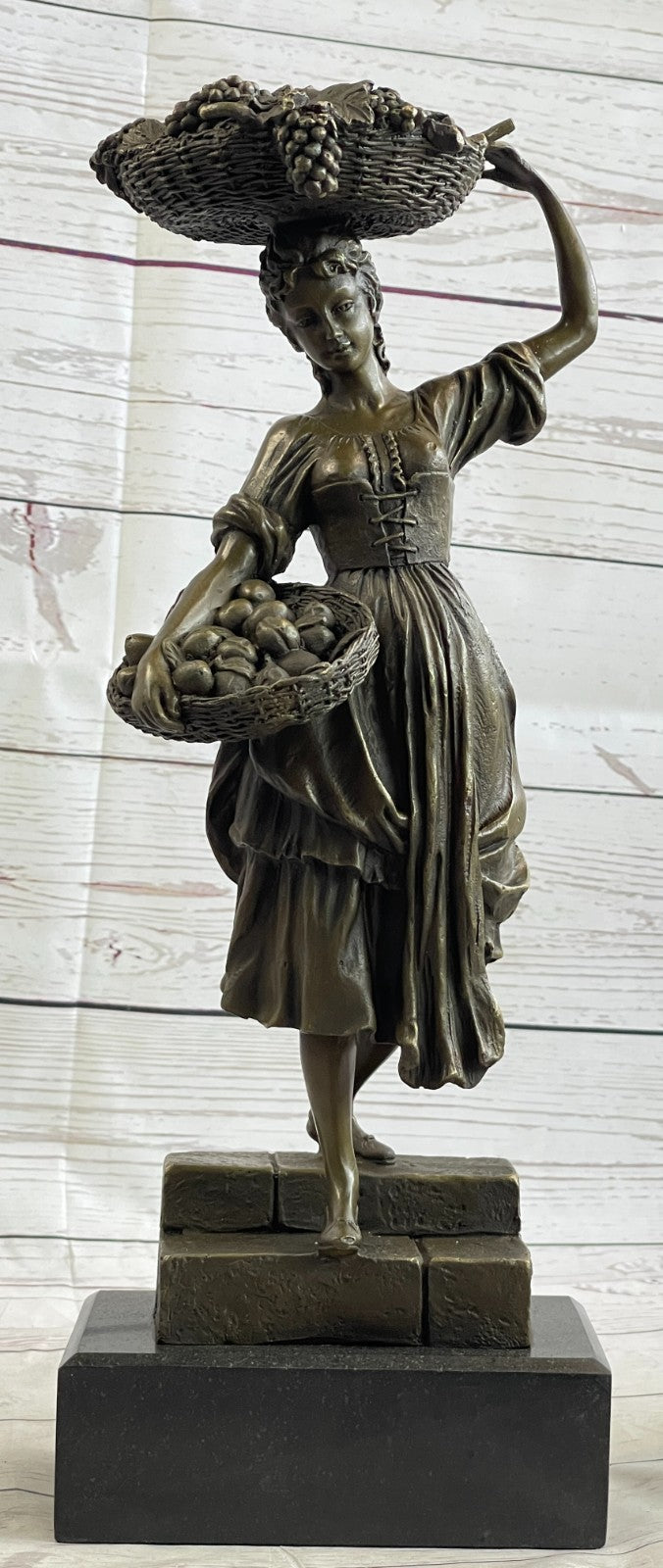 Handmade SIGNED Cesaro SEXY GIRL AUTOMNE FRENCH BRONZE FIGURE ART 15.5" TALL