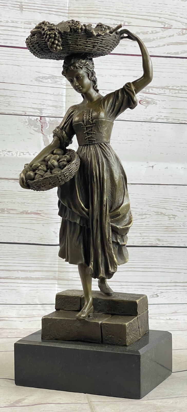 Handmade SIGNED Cesaro SEXY GIRL AUTOMNE FRENCH BRONZE FIGURE ART 15.5" TALL