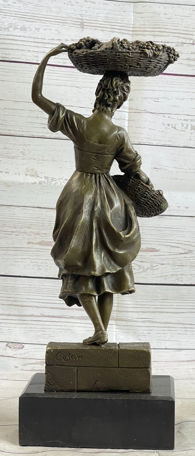 Handmade SIGNED Cesaro SEXY GIRL AUTOMNE FRENCH BRONZE FIGURE ART 15.5" TALL