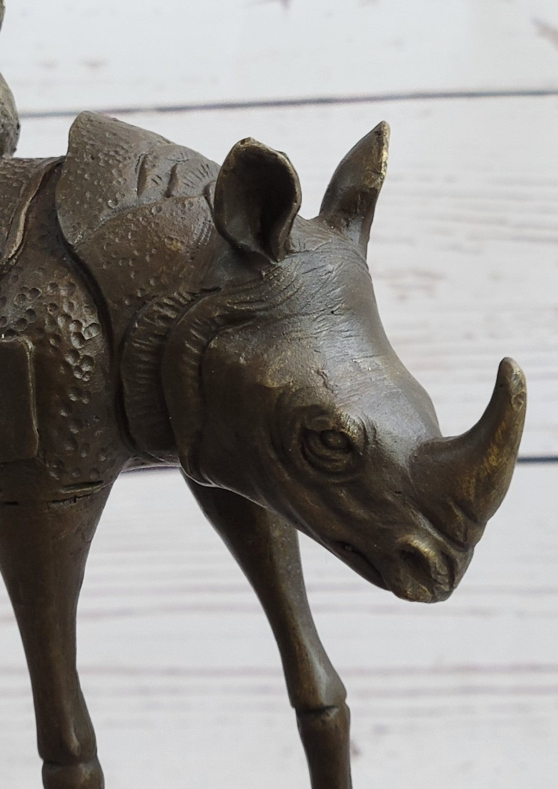 Hot Cast Real Bronze Space Rhino Sculpture Art Deco Marble Base Figurine figure