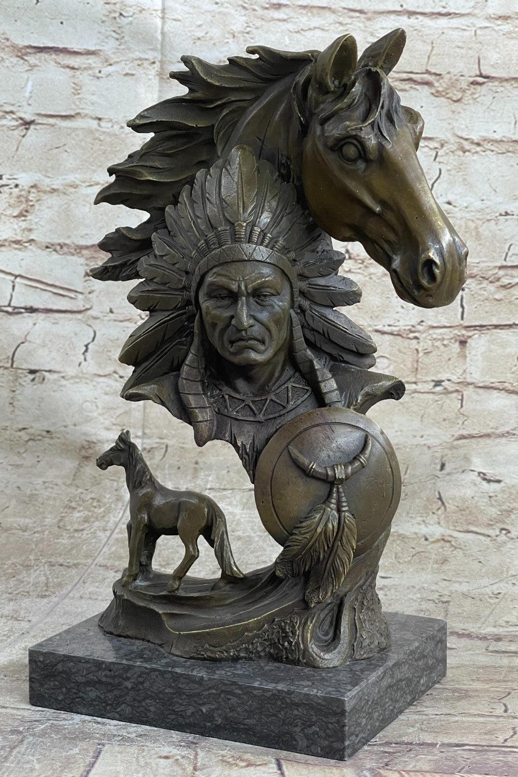 100% Bronze American Native Warrior Bust Home Office Decoration Decor Statue