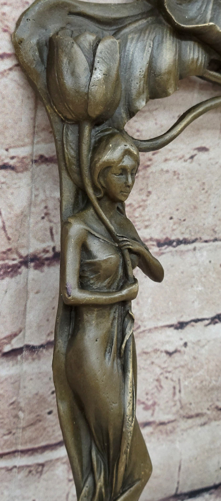Classic Art Nouveau Bronze Sculpture: Woman and Tulip by Milo