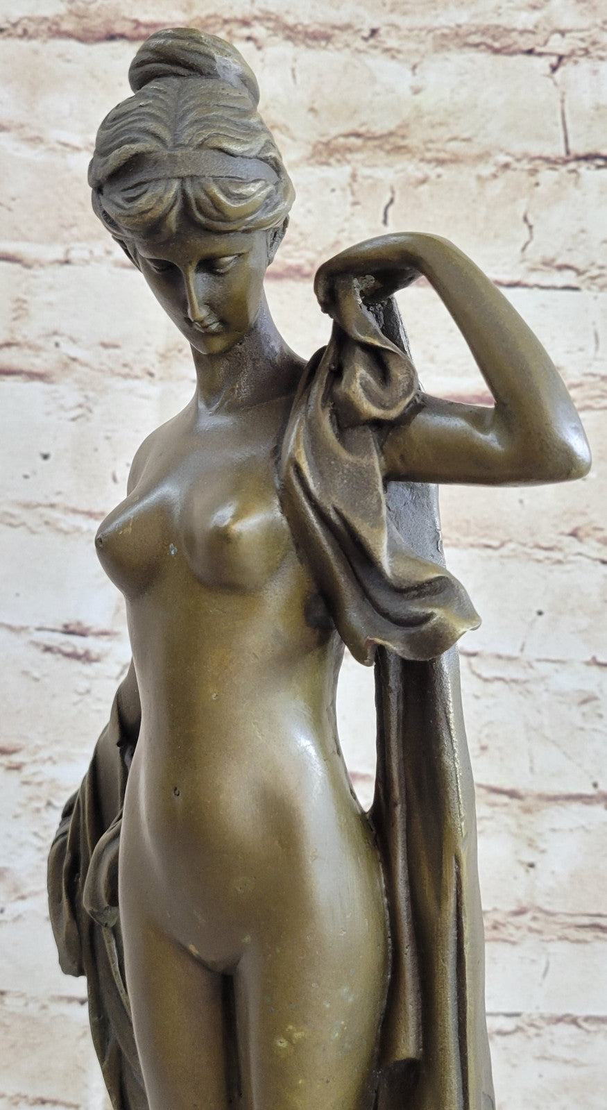 Nude Young Woman Female Elegant Bronze Marble Statue Bookend Book End Gift